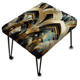 1970S Blue And Gold Damask Art Deco - Upholstered Eclectic Modern Vanity Stool
