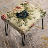 Beige And Green Antique Countryhouse Floral Charm - Upholstered Cottage Vanity Stool