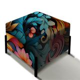 Vibrant Blue Flower Garden Elegance - Upholstered Cabin Vanity Stool
