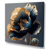 Designart - Deep Blue And Gold Single Flower IV - Canvas Wall Art Print