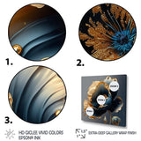 Designart - Deep Blue And Gold Single Flower IV - Canvas Wall Art Print