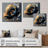 Designart - Deep Blue And Gold Single Flower IV - Canvas Wall Art Print