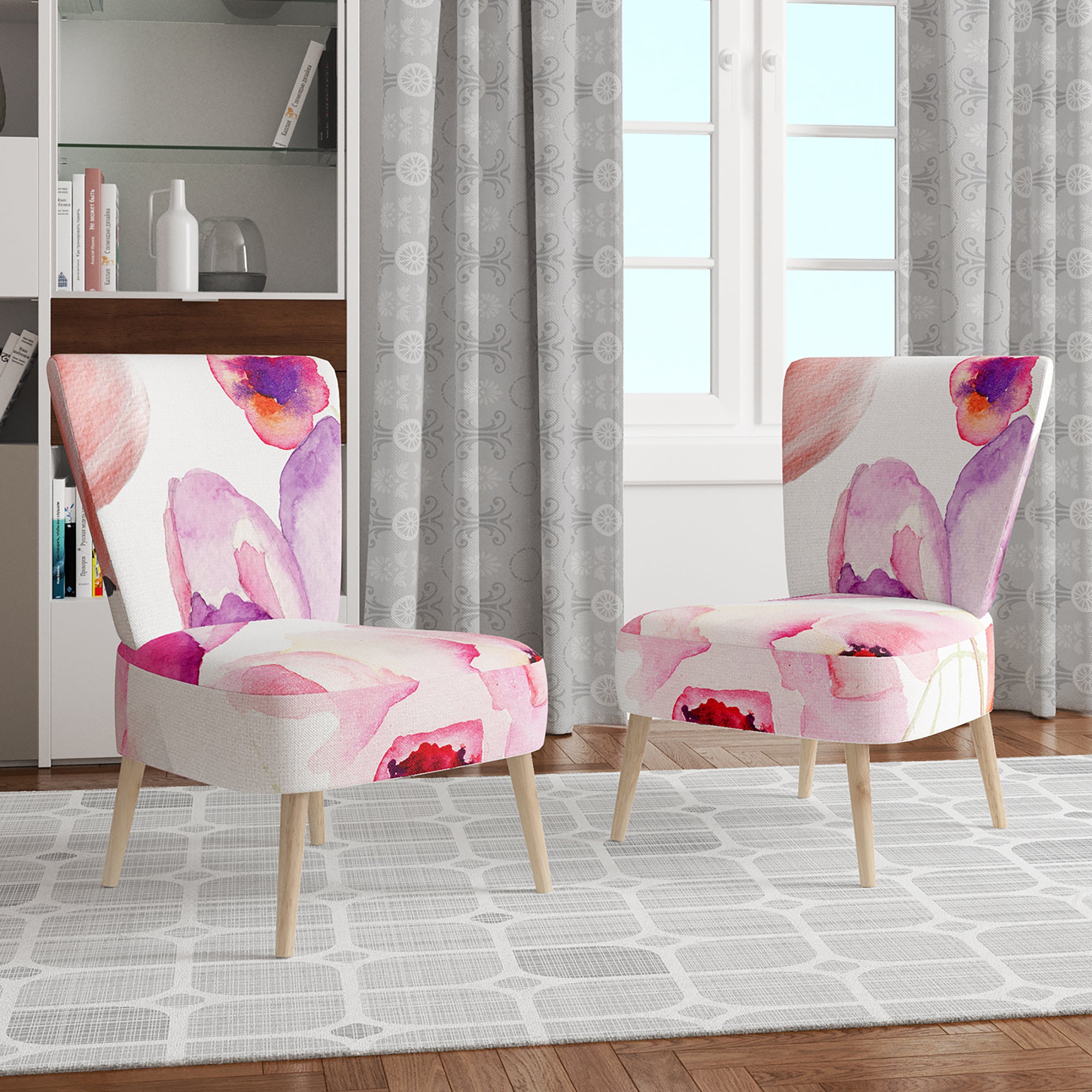 Designart 'Seamless Pattern of Pink Flowers' Floral Accent Chair
