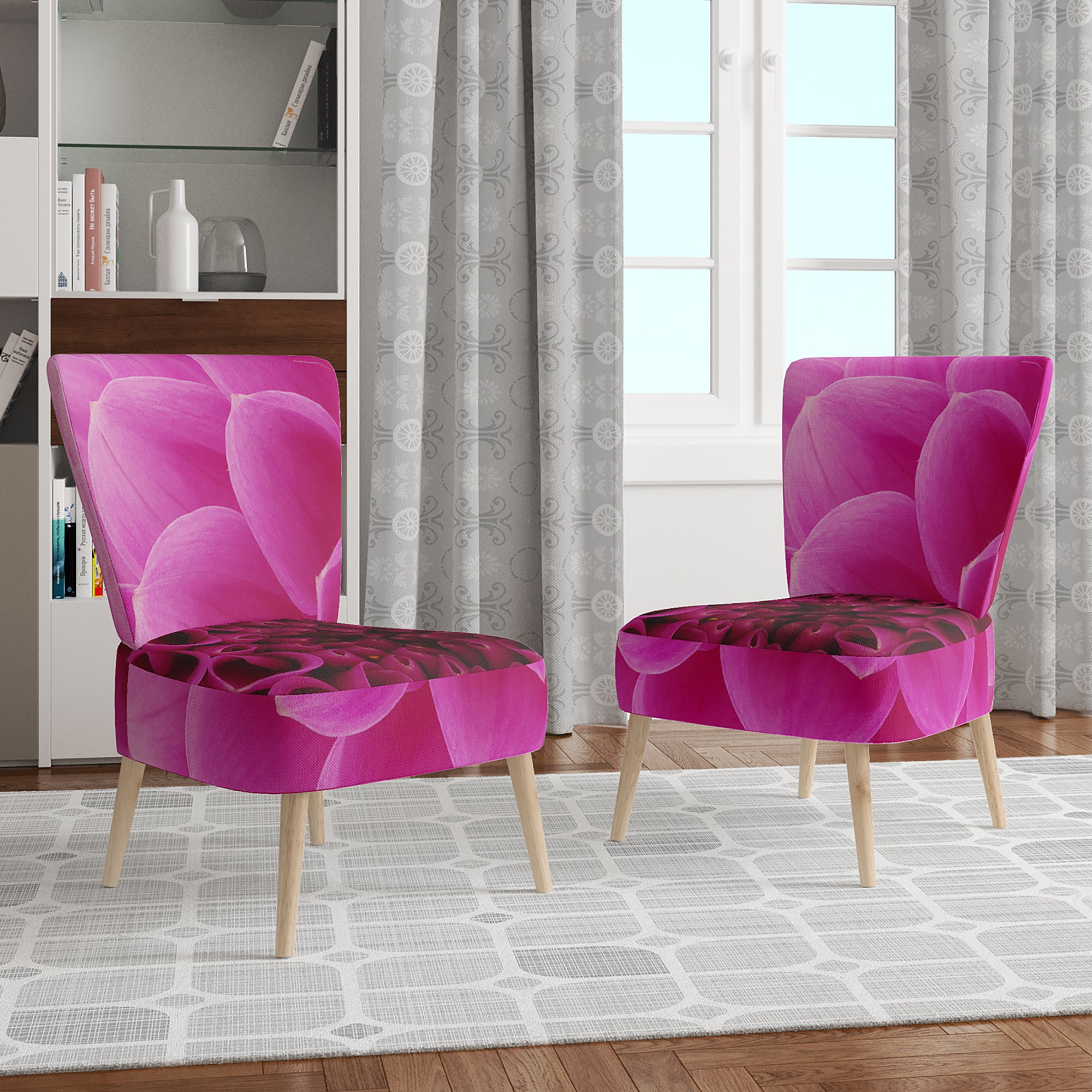 Designart 'Dark Pink Abstract Flower Petals' Floral Accent Chair