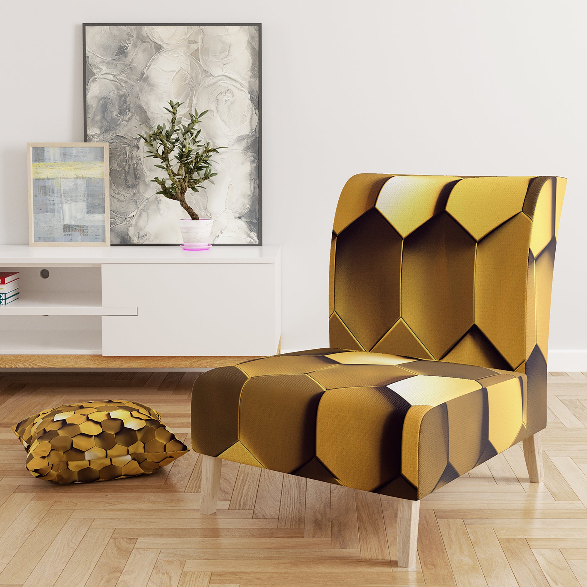 Designart 'Golden Honeycomb' Mid-Century Accent Chair