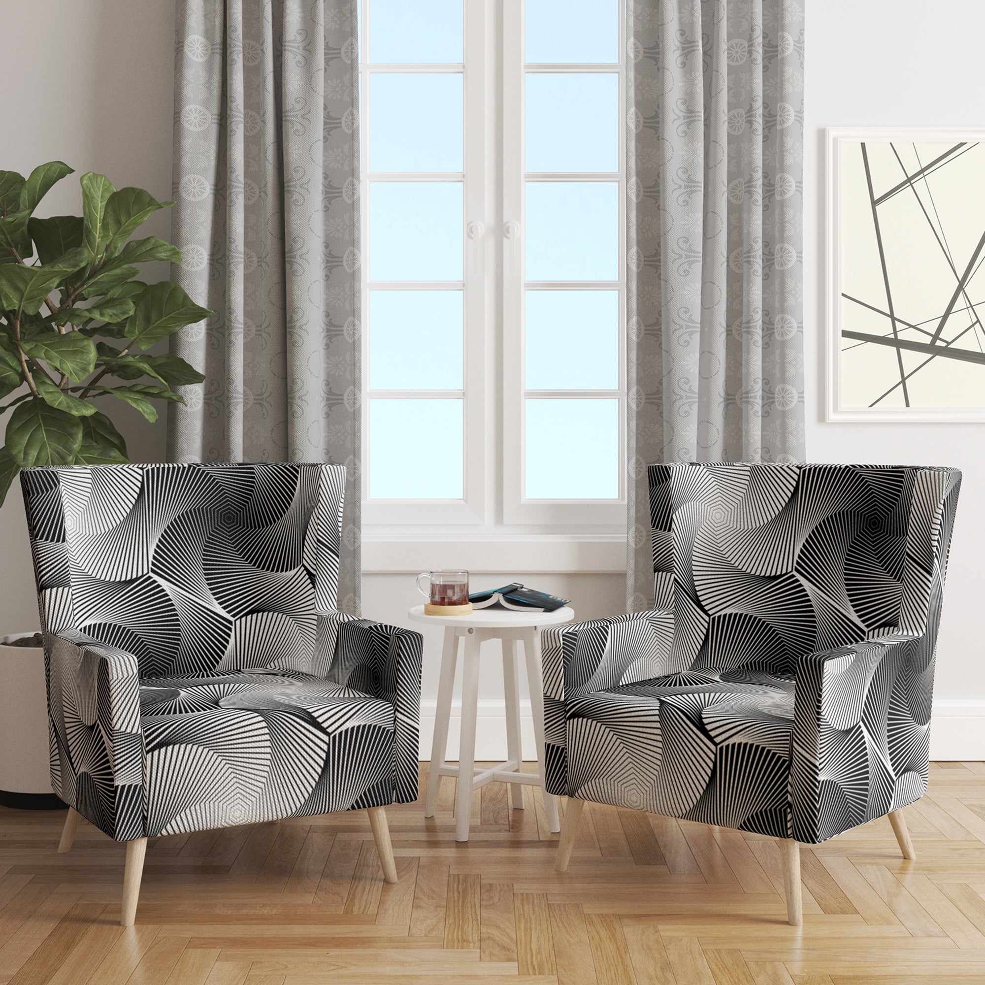 Designart 'Monochrome Hexagon Geometric Pattern' Modern Accent Chair