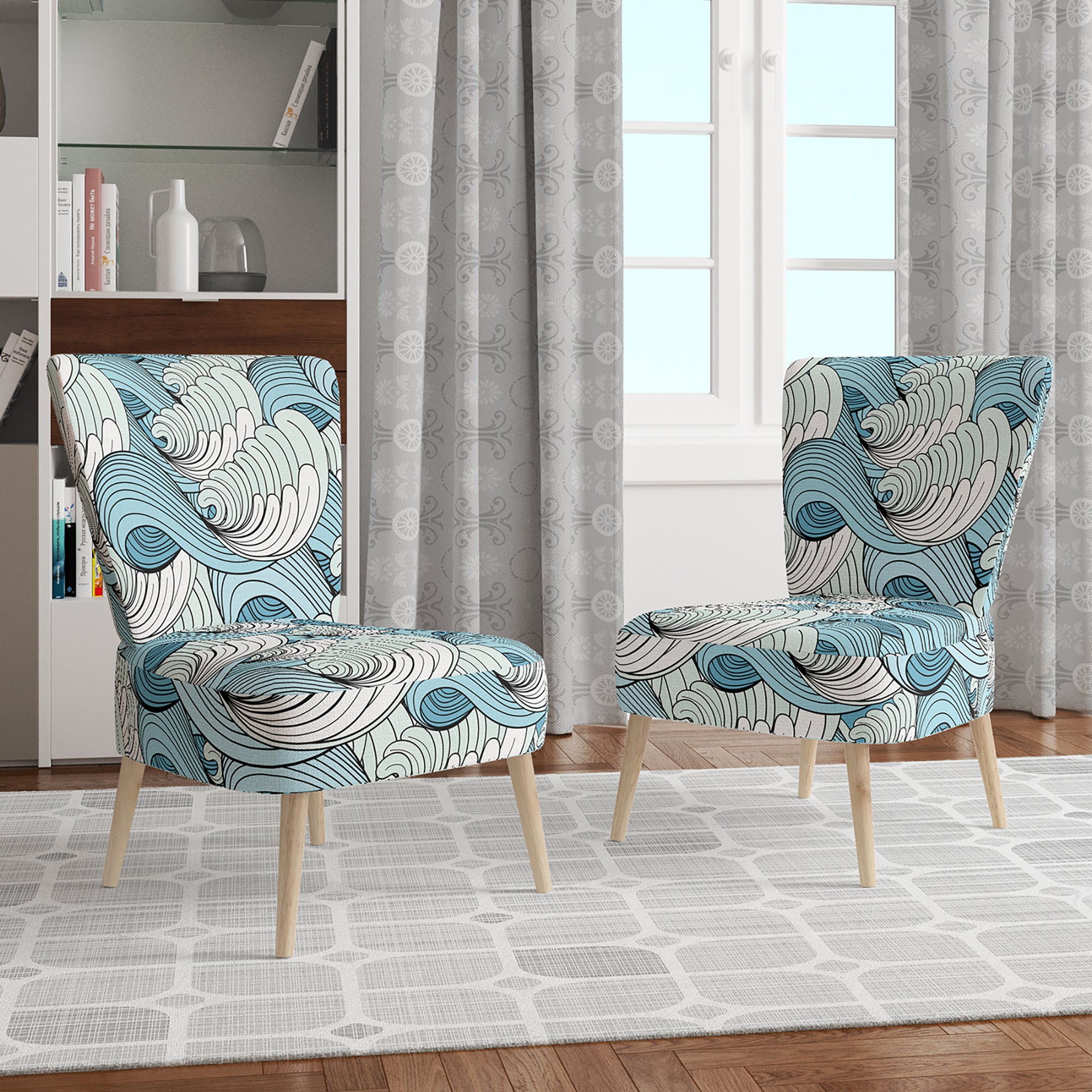 Designart 'Great Wave inspiration' Coastal Pattern Accent Chair