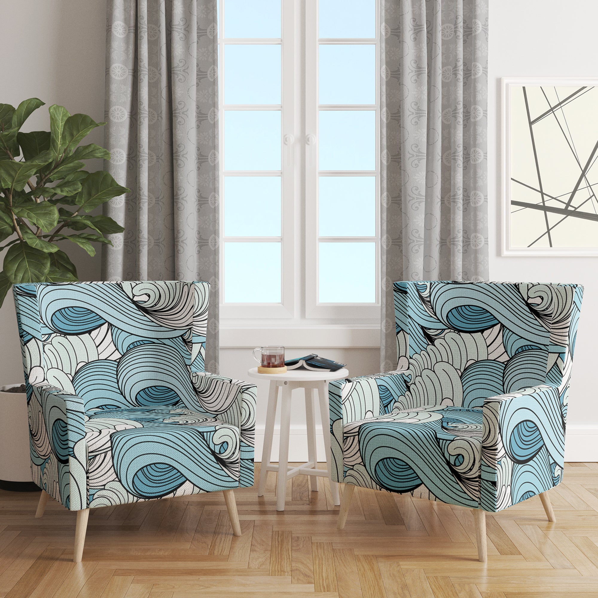 Designart 'Great Wave inspiration' Coastal Pattern Accent Chair