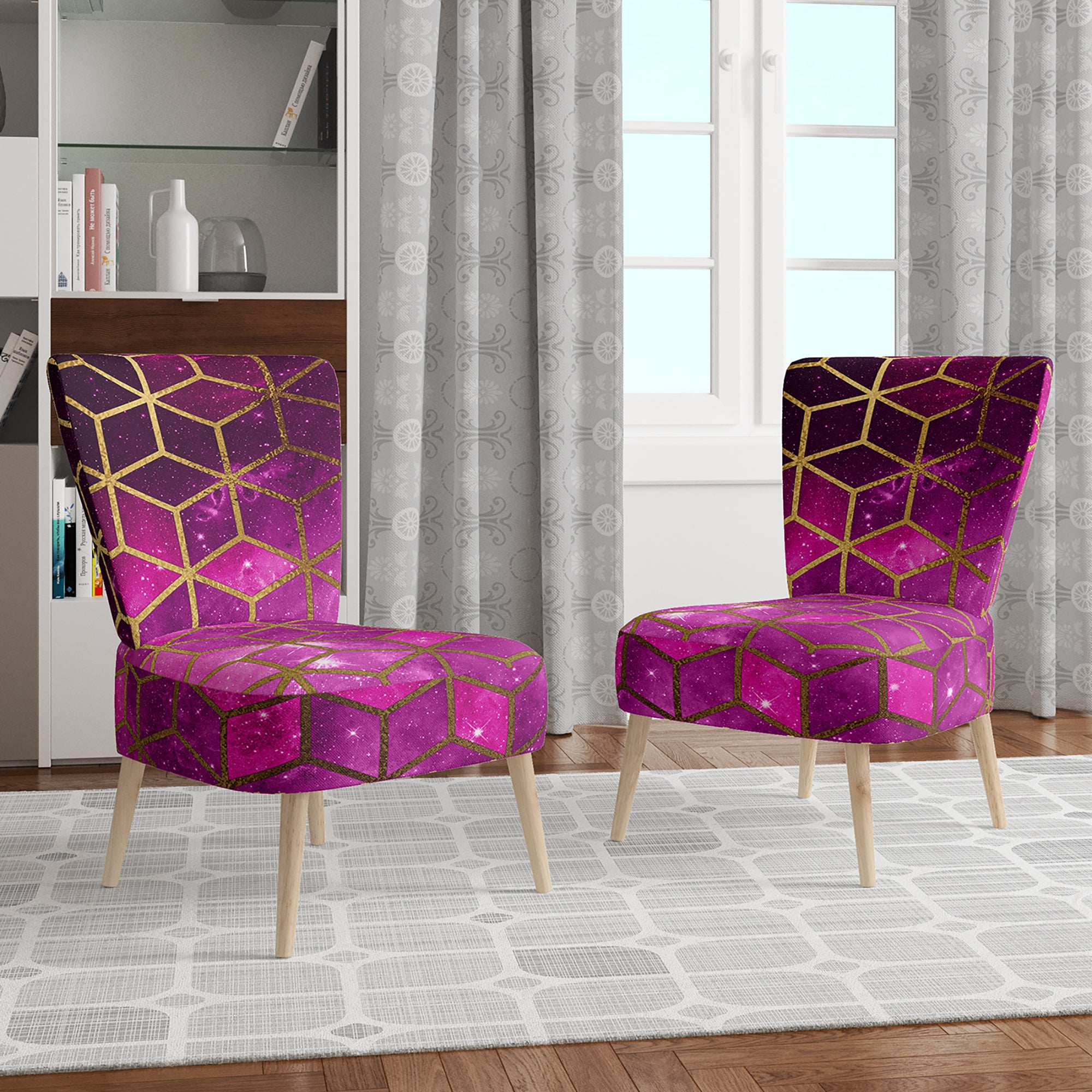 Designart 'Yellow Cubes over Pink Night Sky' Modern Accent Chair