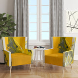 Designart 'White and Yellow Marbled Acrylic with a cloud of Black' Modern Accent Chair