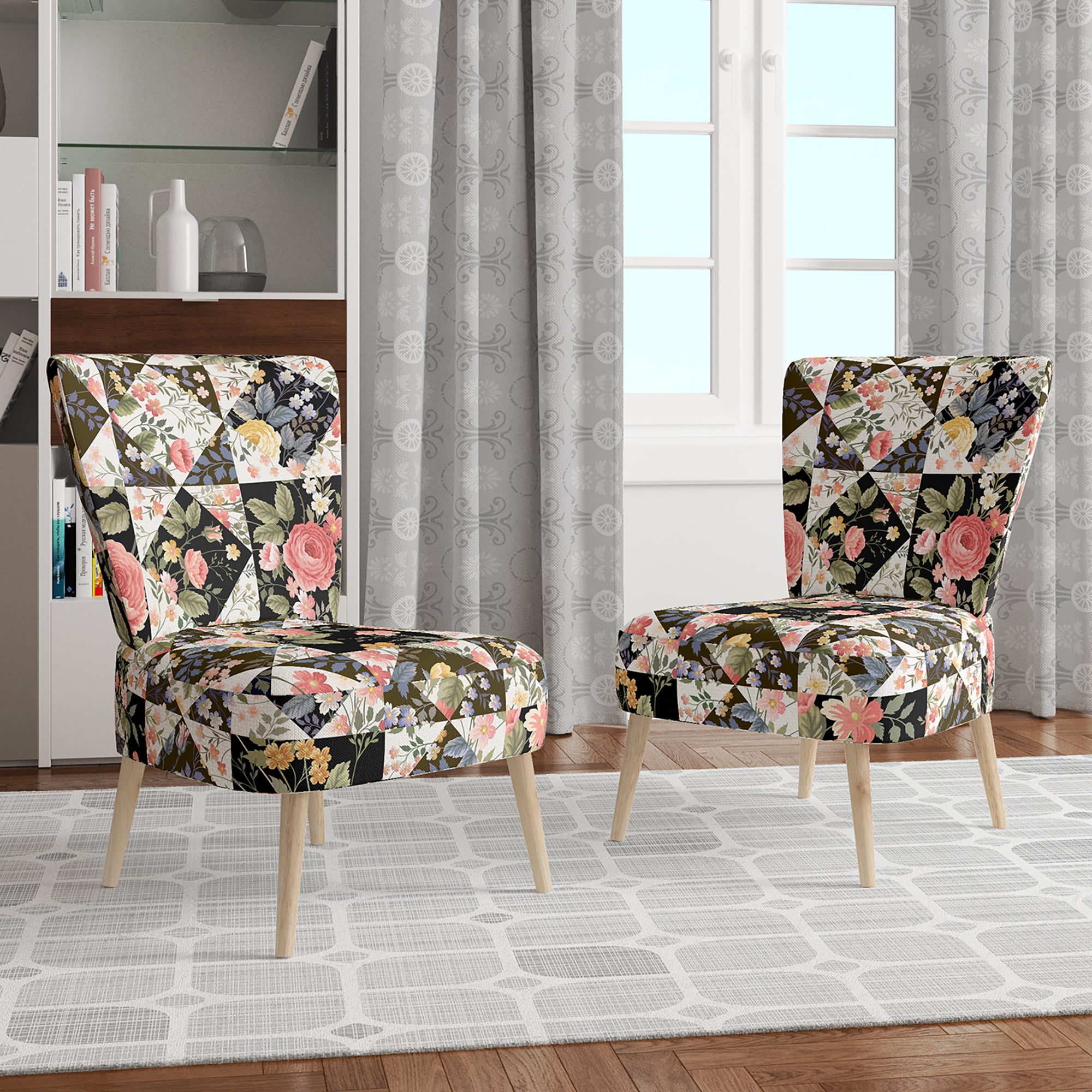 Designart 'Roses Geometric Patchwork' Floral Accent Chair