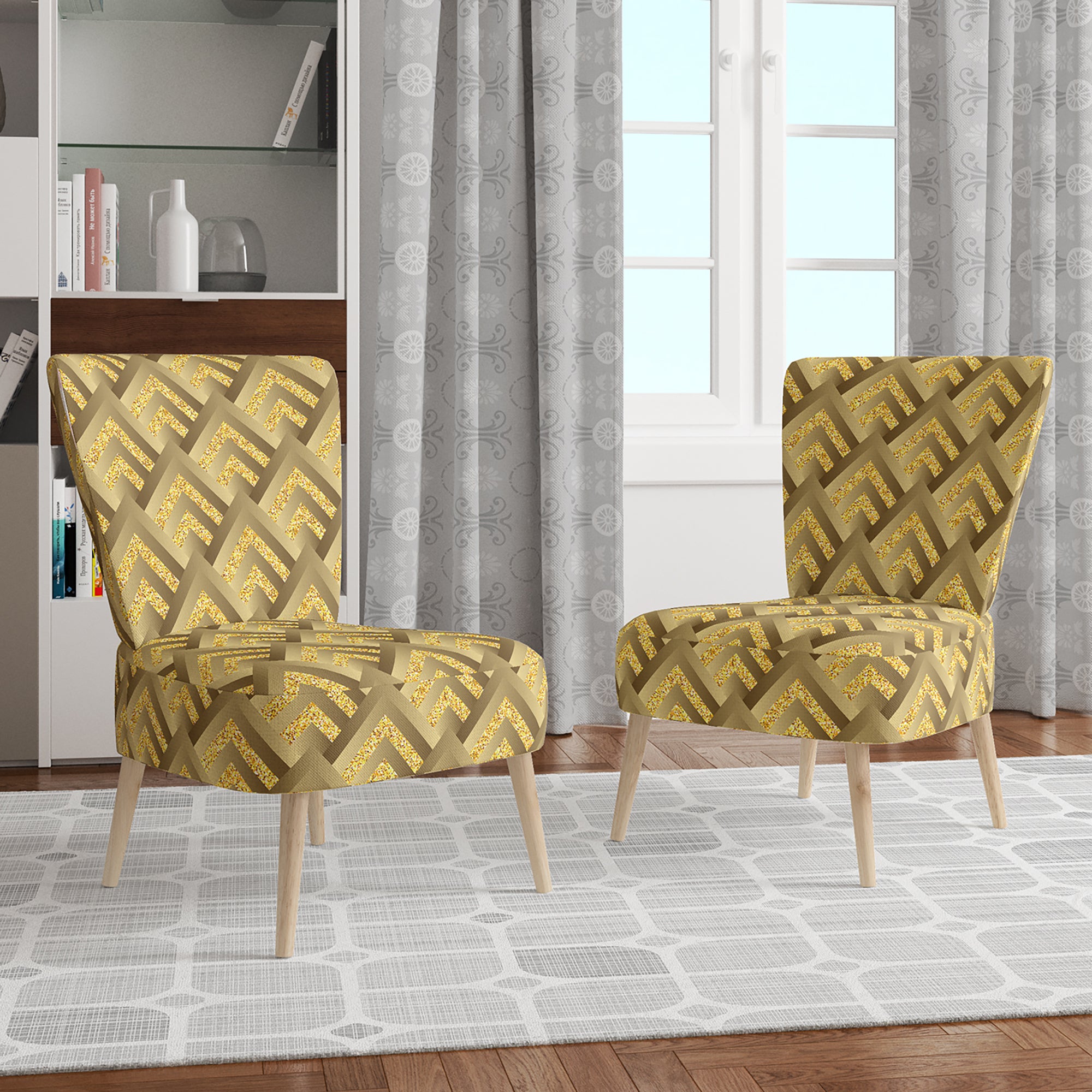 Designart 'Golden Plaid pattern' Mid-Century Accent Chair