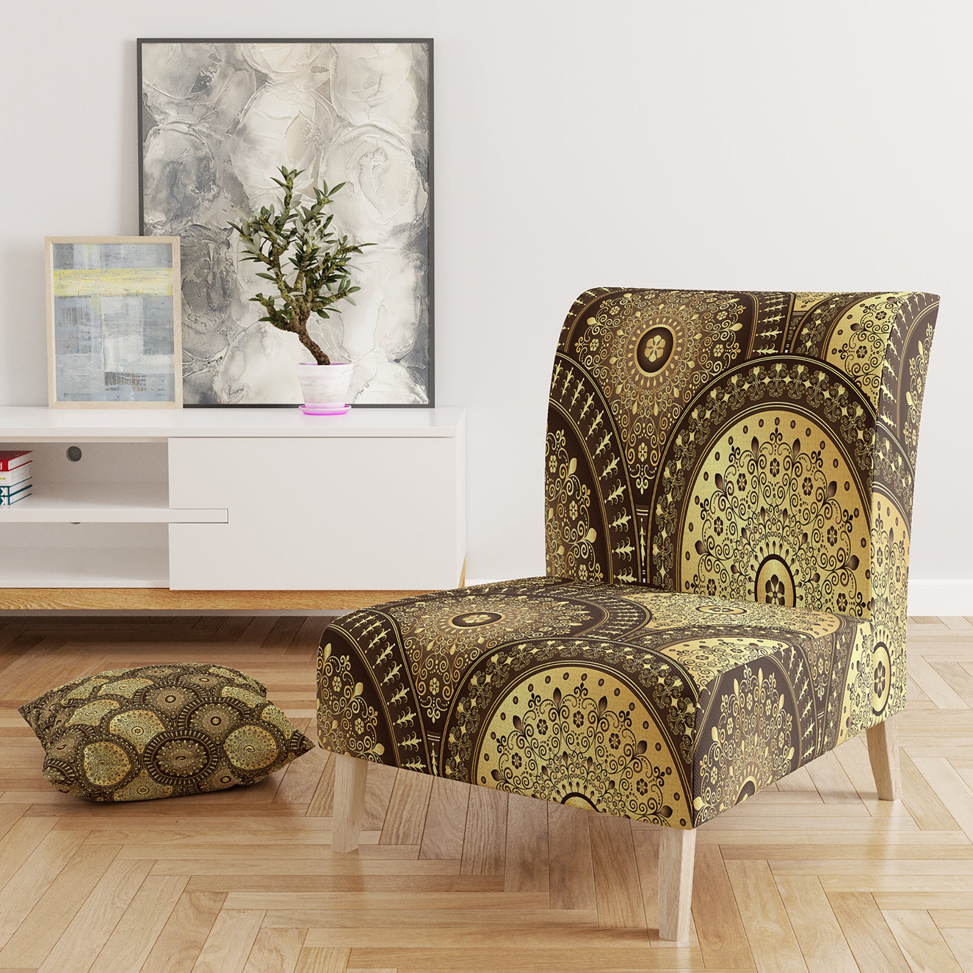Designart 'Golden Circular Pattern I' Mid-Century Accent Chair