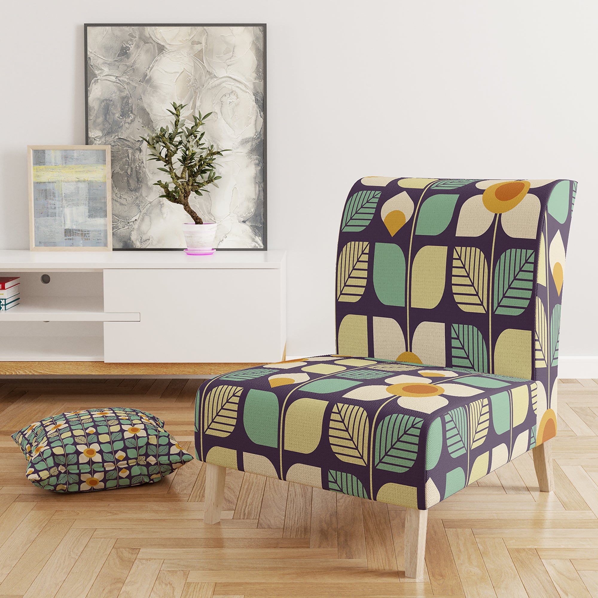 Designart 'Botanical Retro Design III' Mid-Century Accent Chair
