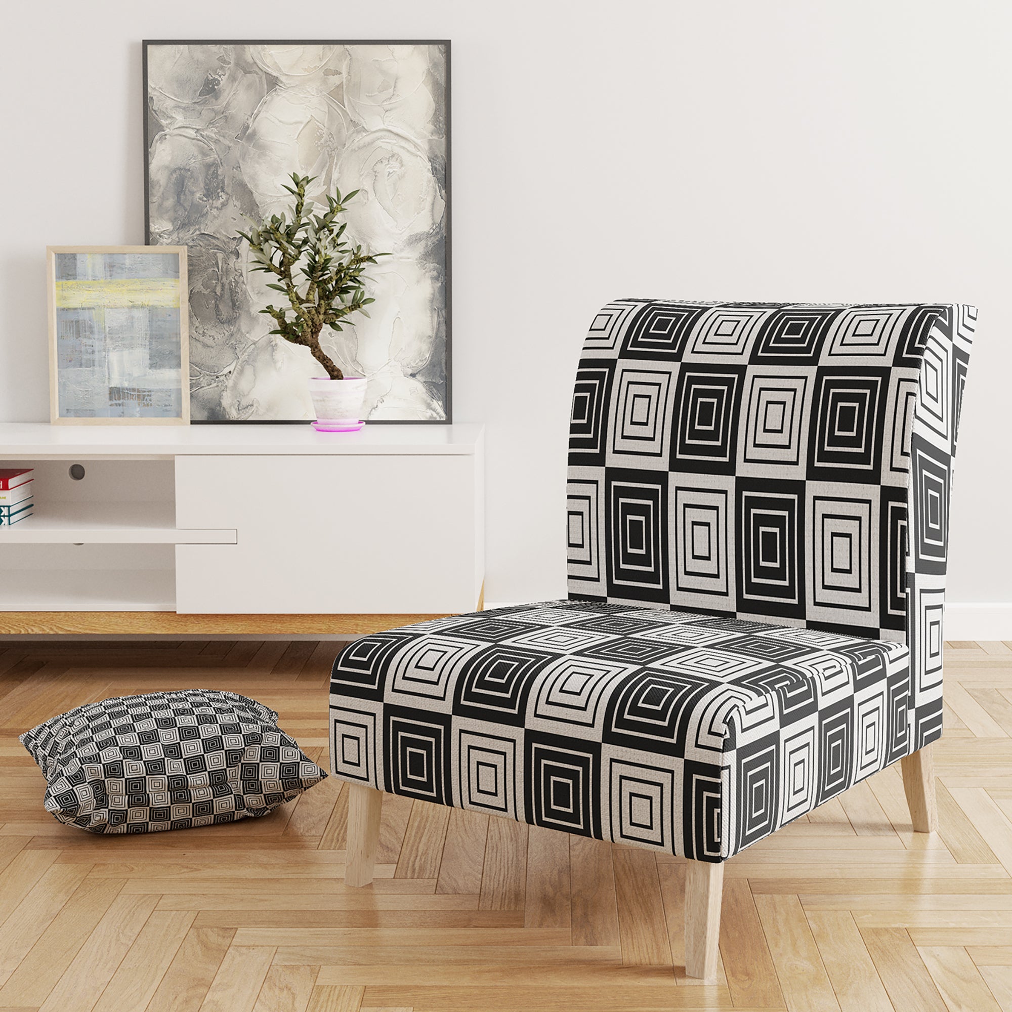 Designart 'Monochrome Geometric Pattern XI' Mid-Century Accent Chair