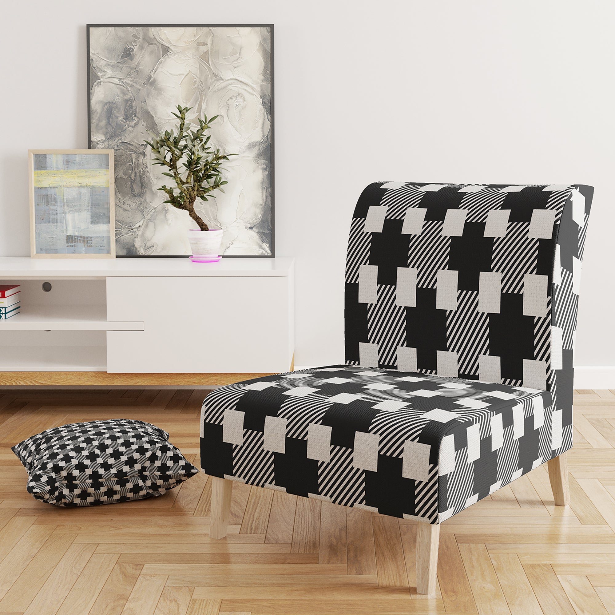 Designart 'Geometric Monochrome Pattern II' Mid-Century Accent Chair