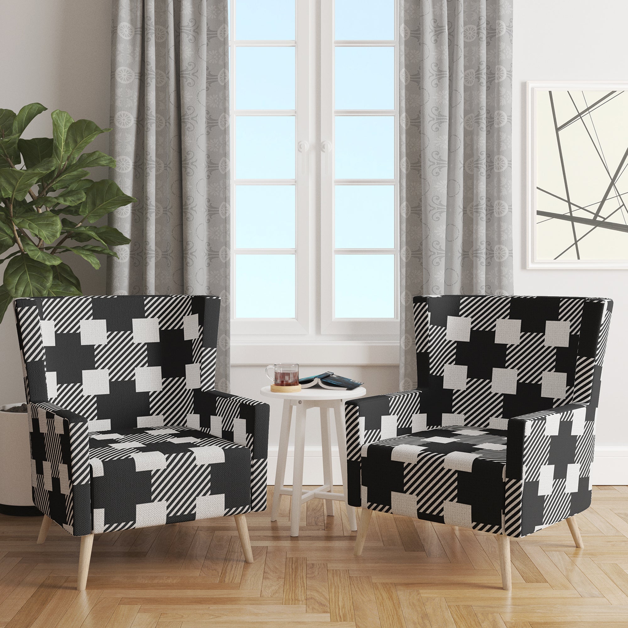 Designart 'Geometric Monochrome Pattern II' Mid-Century Accent Chair