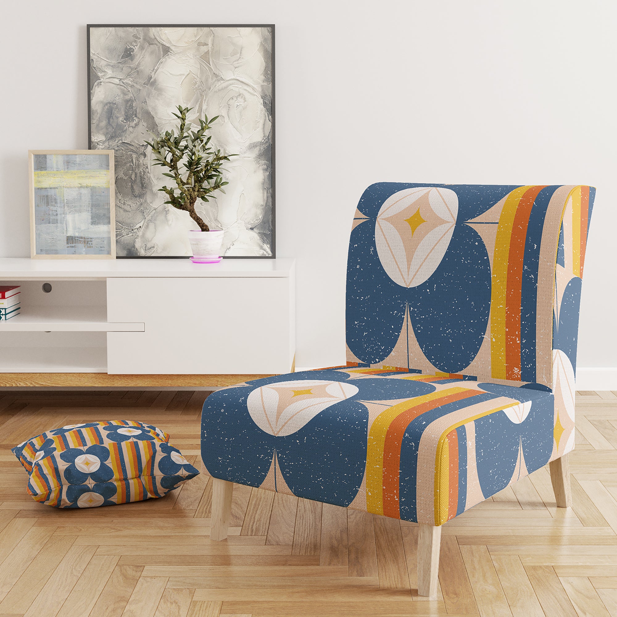 Designart 'Retro Floral Pattern XI' Mid-Century Accent Chair