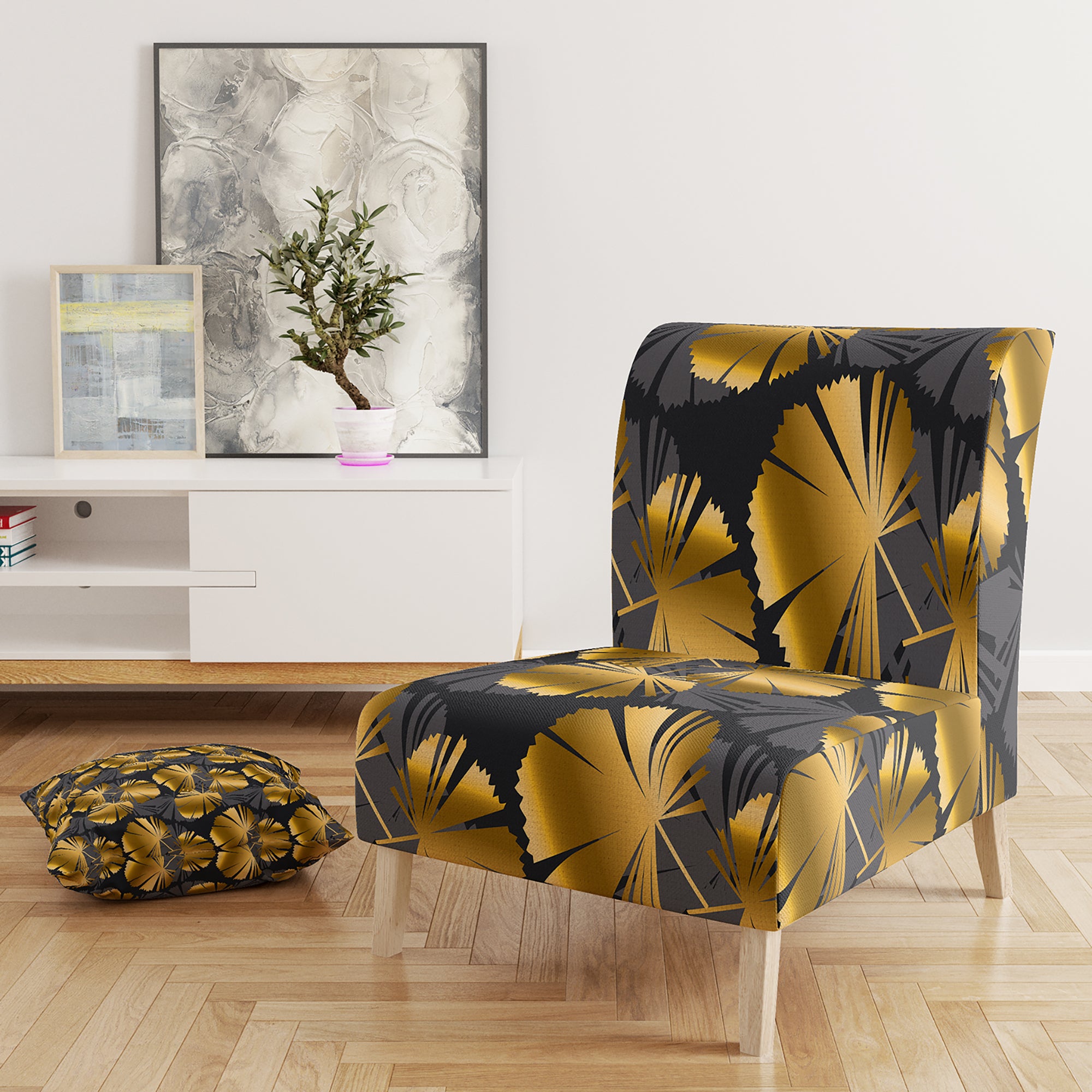 Designart 'Golden Palm Leaves III' Mid-Century Accent Chair
