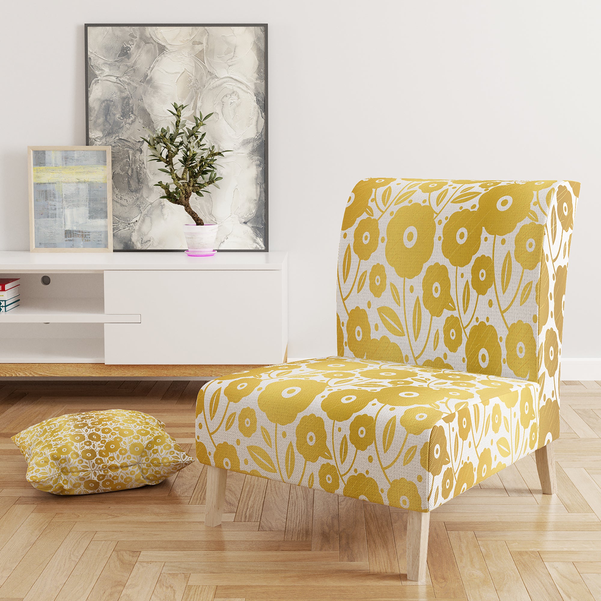 Designart 'Golden Floral I' Mid-Century Accent Chair