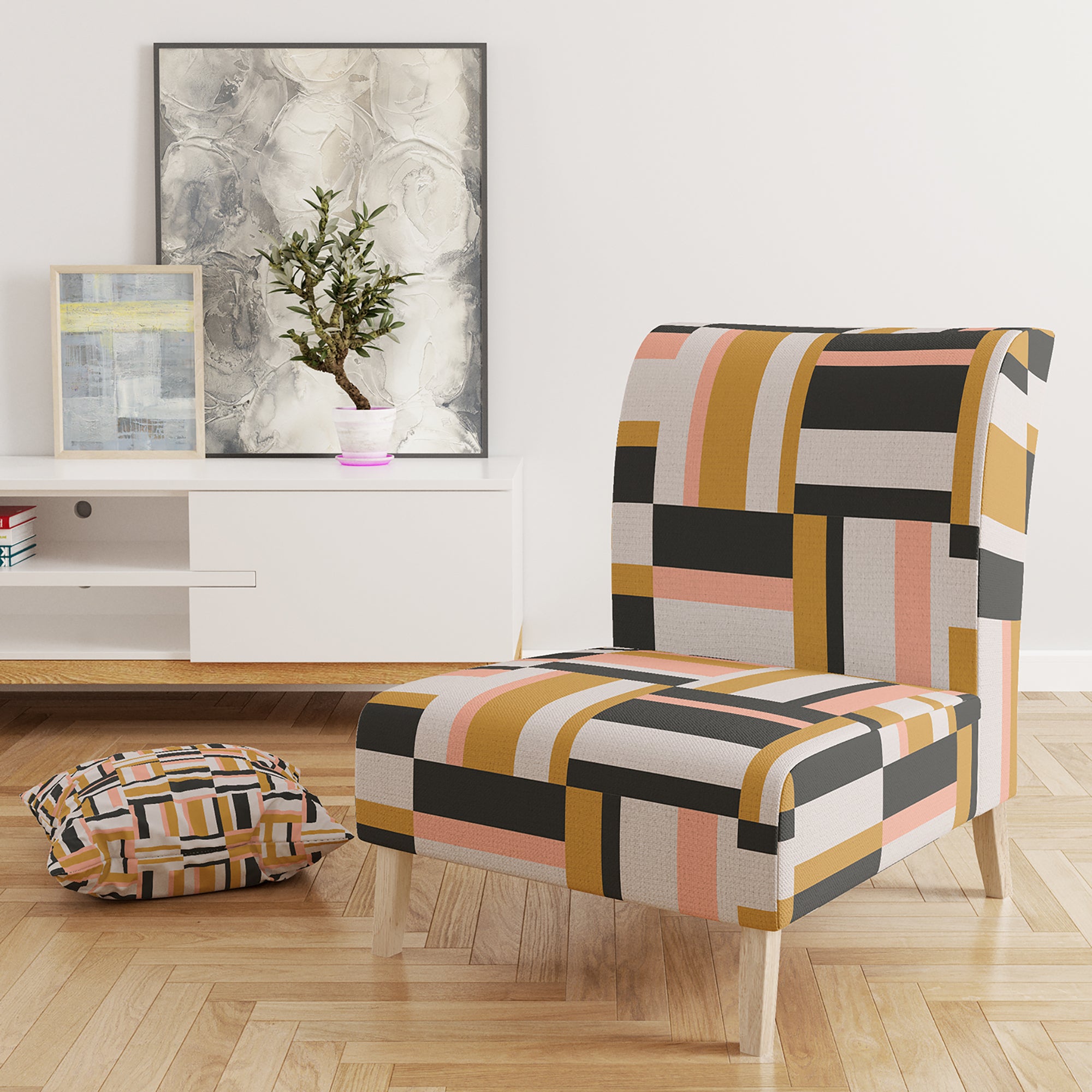 Designart 'Abstract Retro Geometric IX' Mid-Century Accent Chair