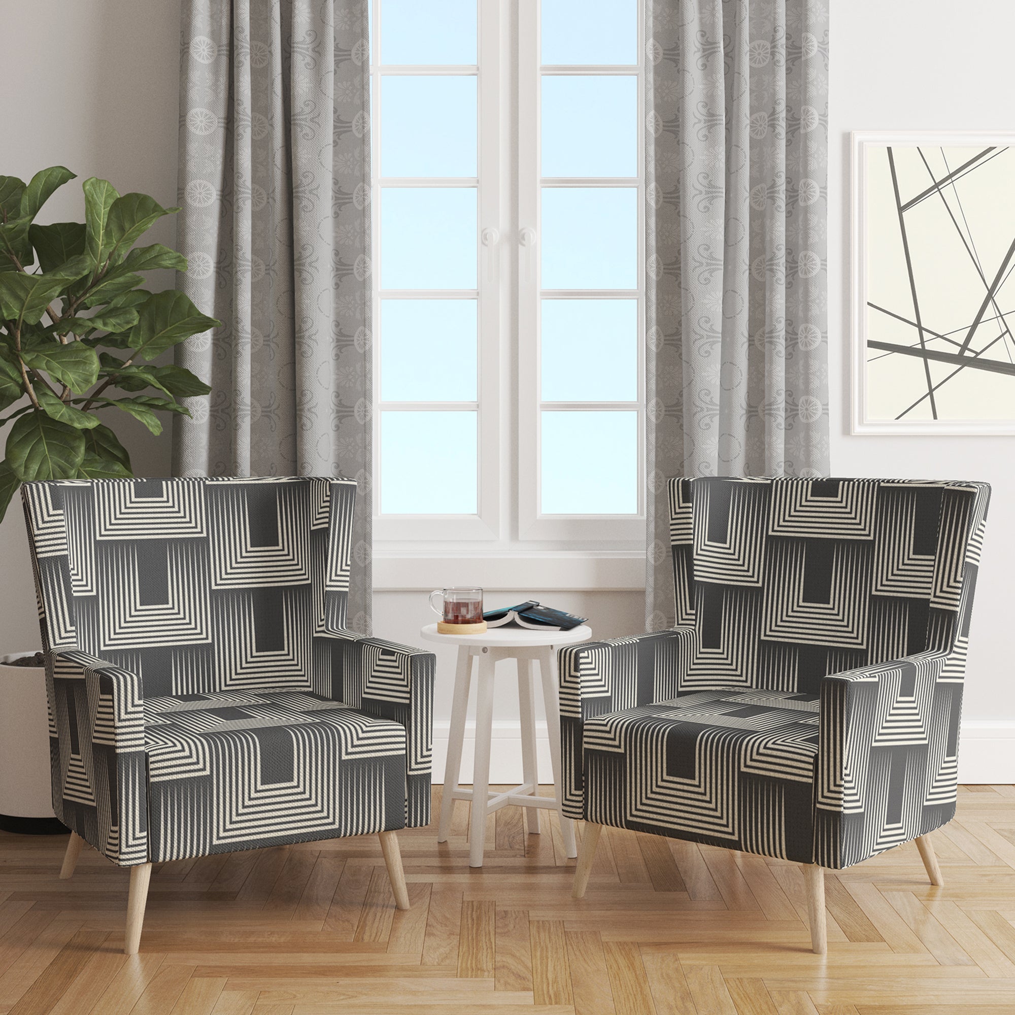 Designart 'Mimimal Black And White Design I' Mid-Century Accent Chair