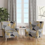 Designart 'Retro Luxury Waves In Gold And Blue VI' Mid-Century Accent Chair