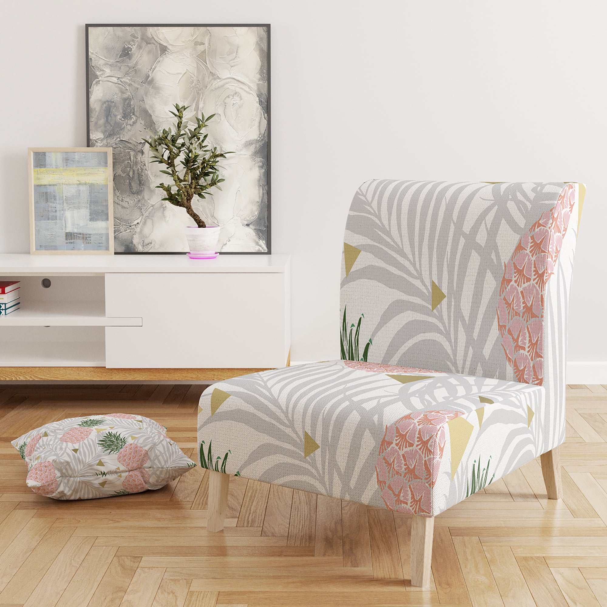 Designart 'Pineappple On Tropical Leaves' Mid-Century Accent Chair