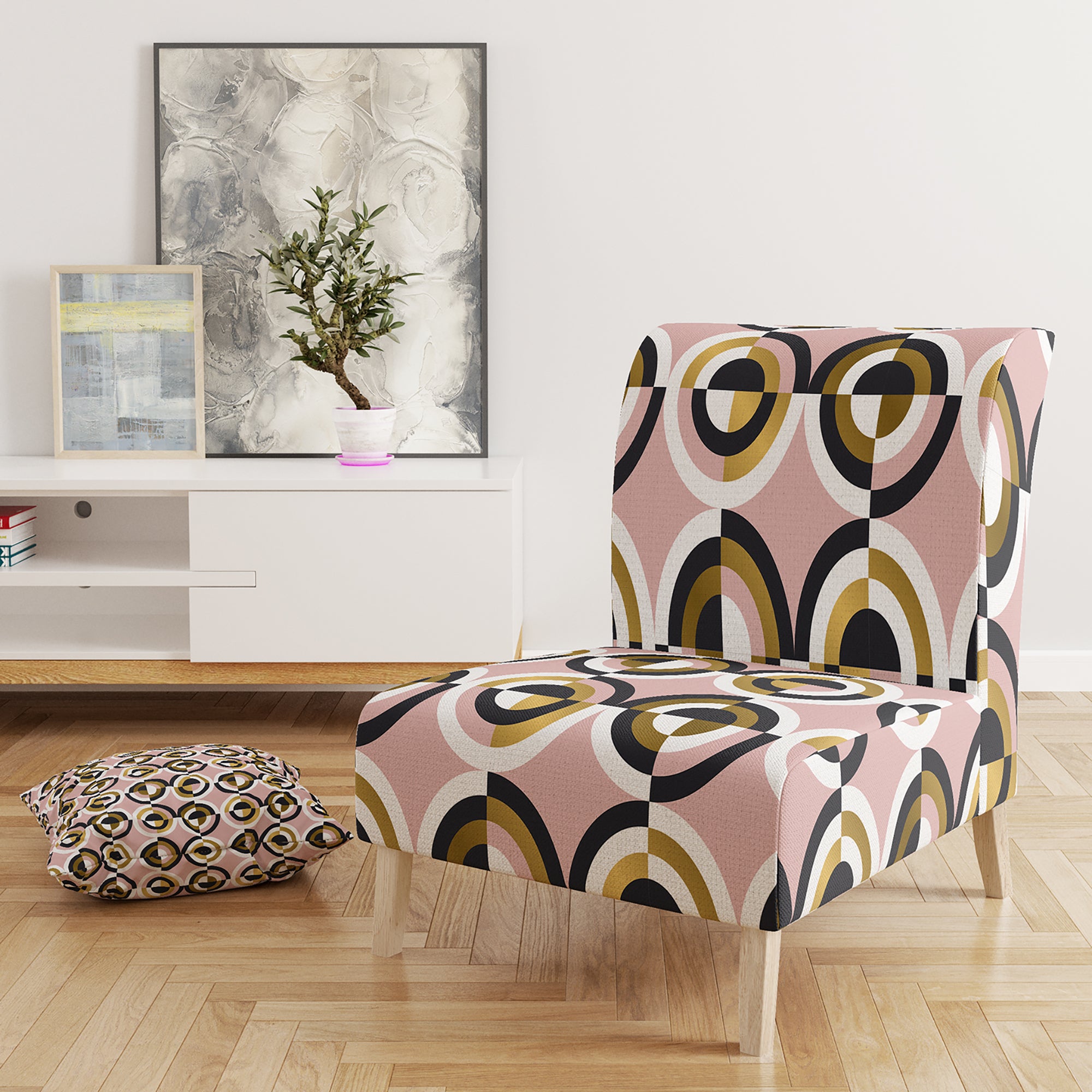 Designart 'Abstract Geometric Circular Retro I' Mid-Century Accent Chair