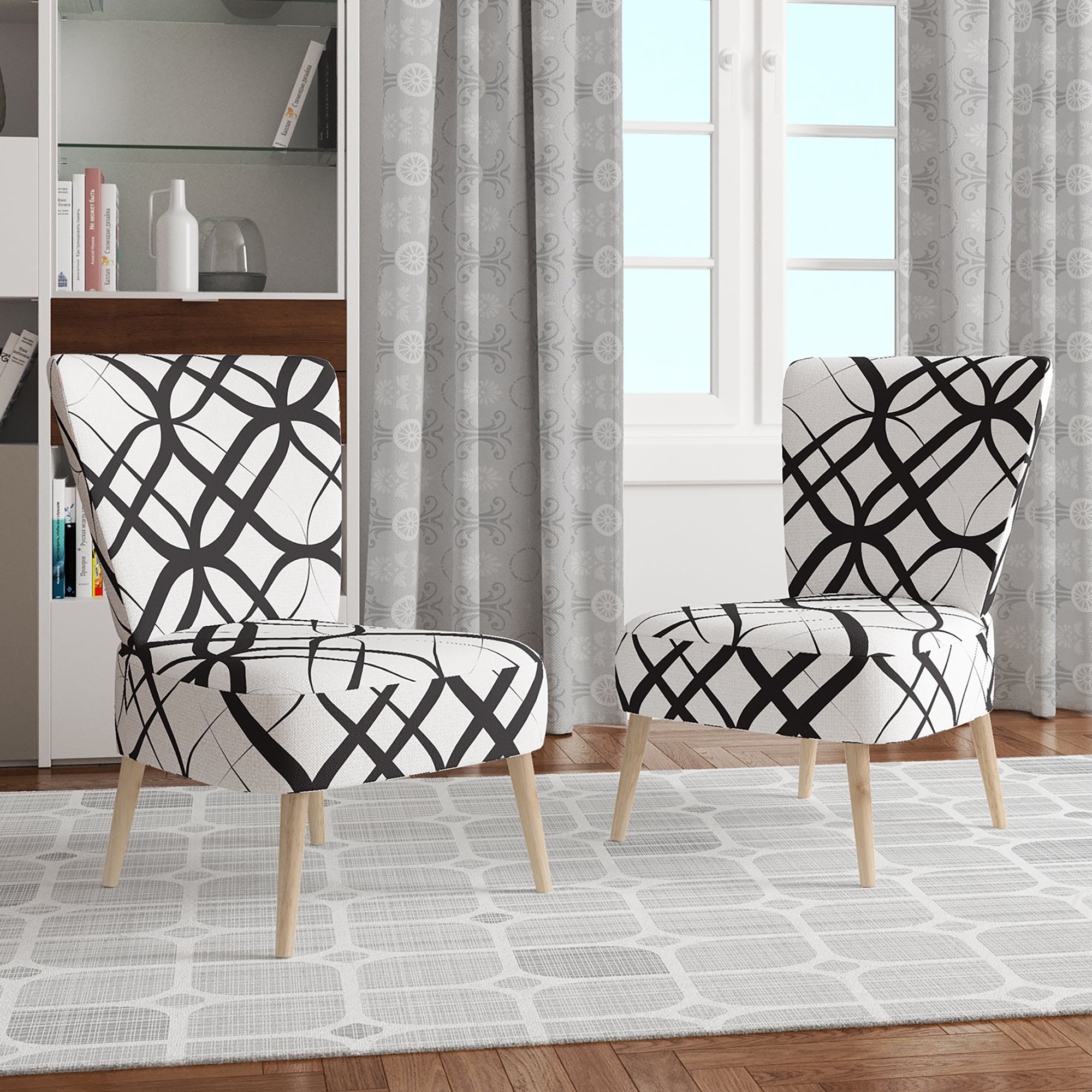 Designart 'Monochrome Geometric Pattern III' Mid-Century Accent Chair