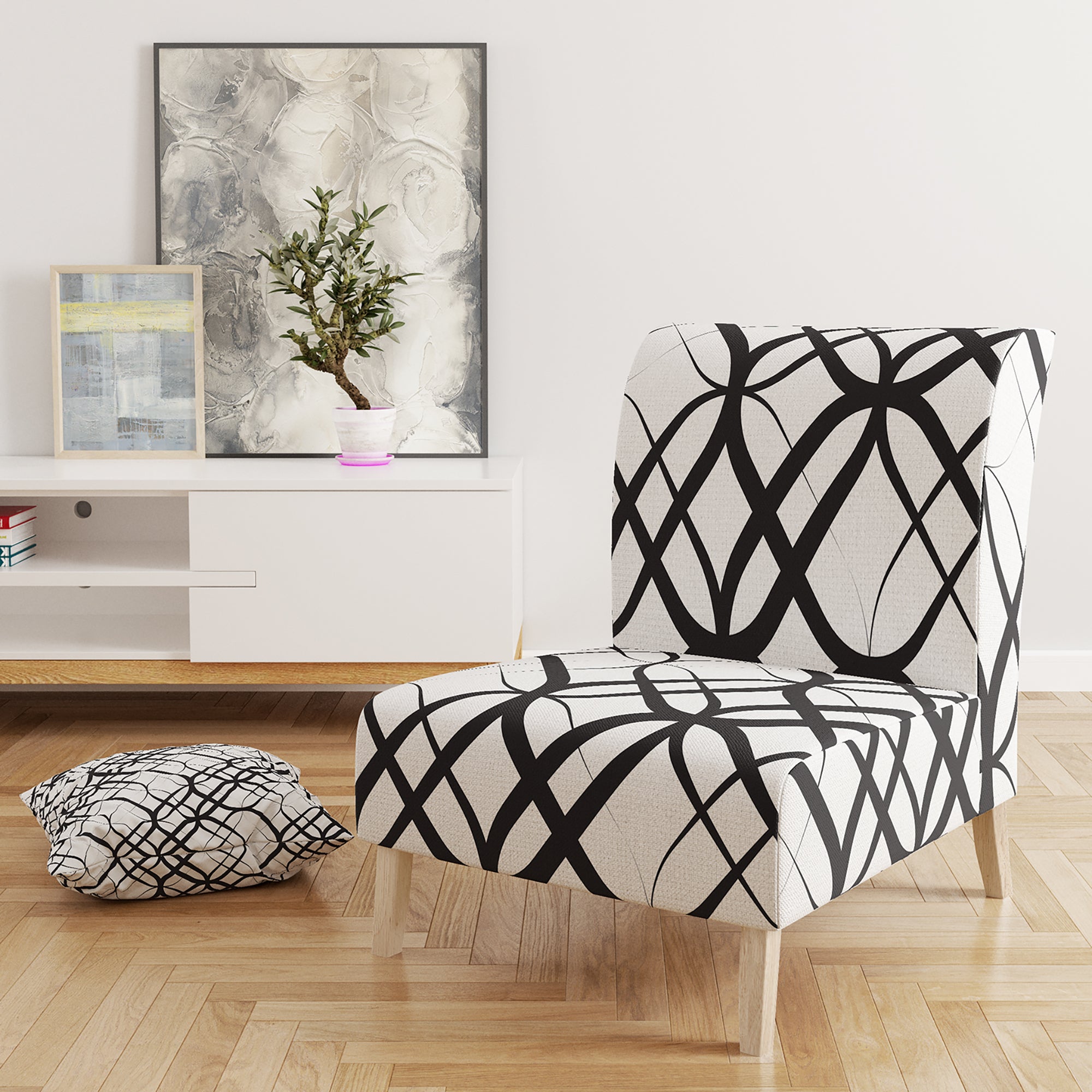 Designart 'Monochrome Geometric Pattern III' Mid-Century Accent Chair