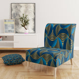 Designart 'Geometric abstract waves in gold and marine blue' Mid-Century Accent Chair