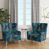Designart 'Geometric abstract waves in gold and marine blue' Mid-Century Accent Chair