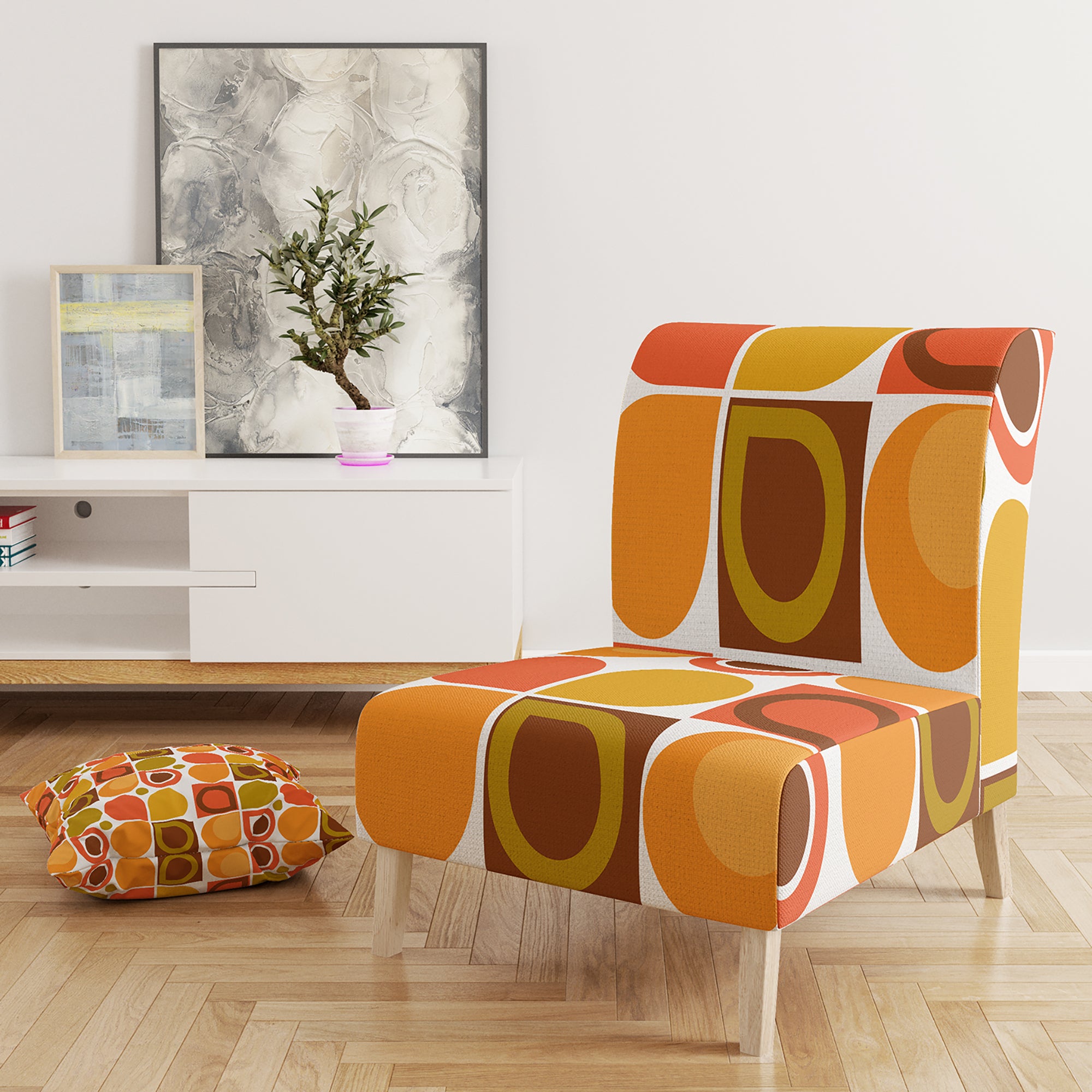 Designart 'Abstract Retro Geometric Pattern VI' Mid-Century Accent Chair