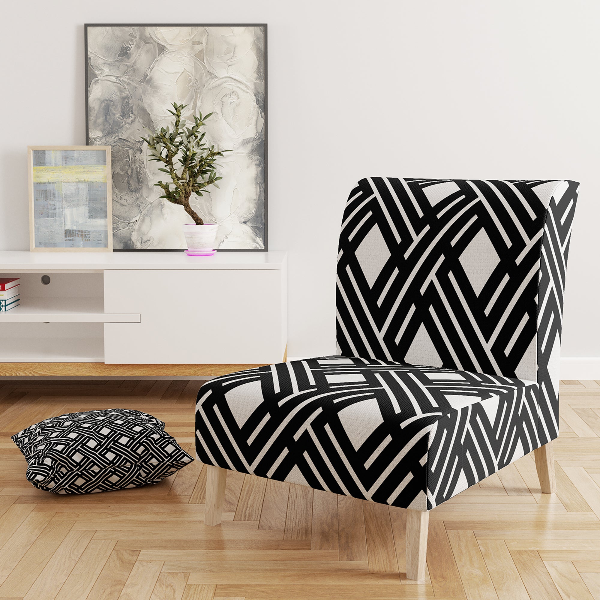 Designart 'Monochrome Geometric Pattern II' Mid-Century Accent Chair