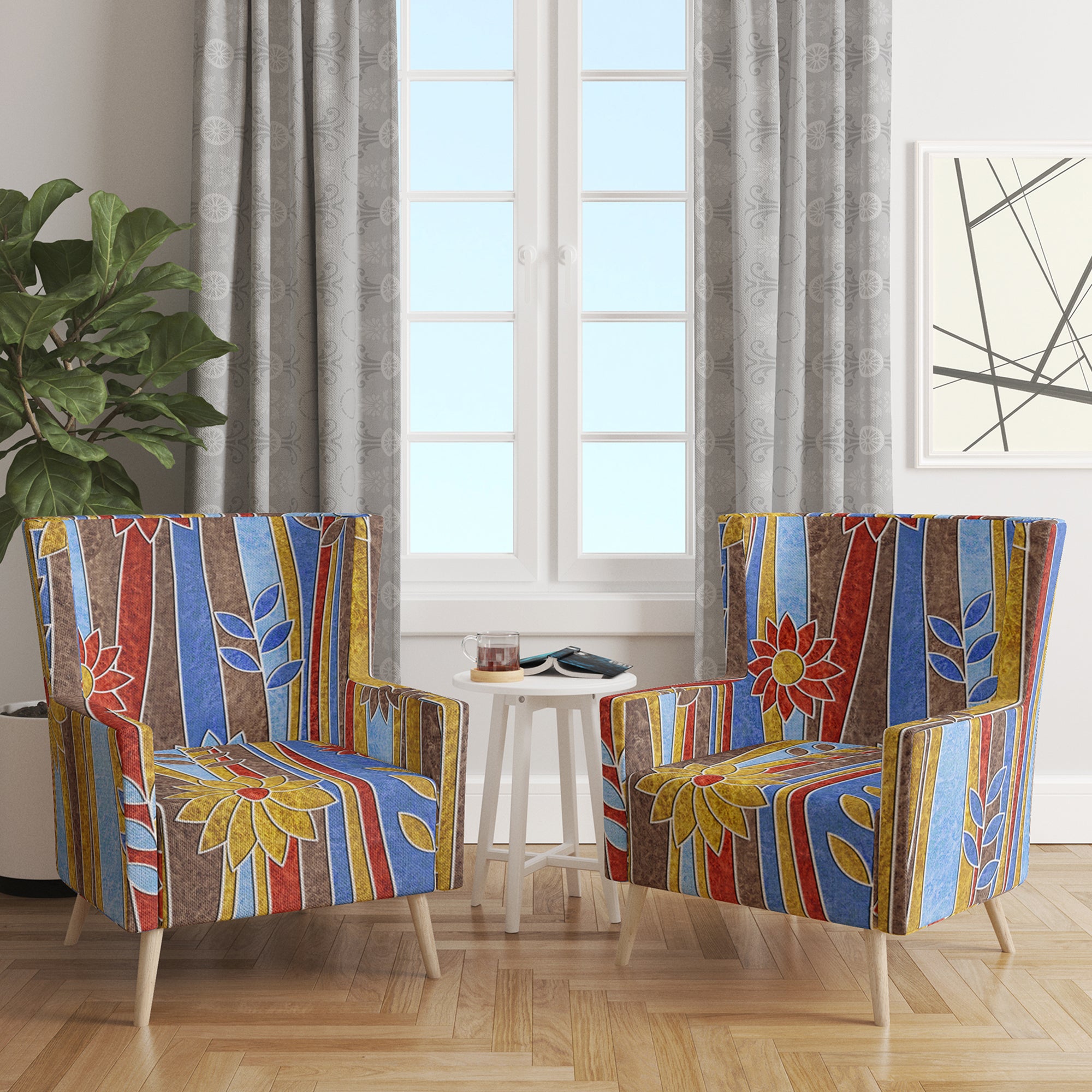 Designart 'Floral Retro Pattern III' Mid-Century Accent Chair
