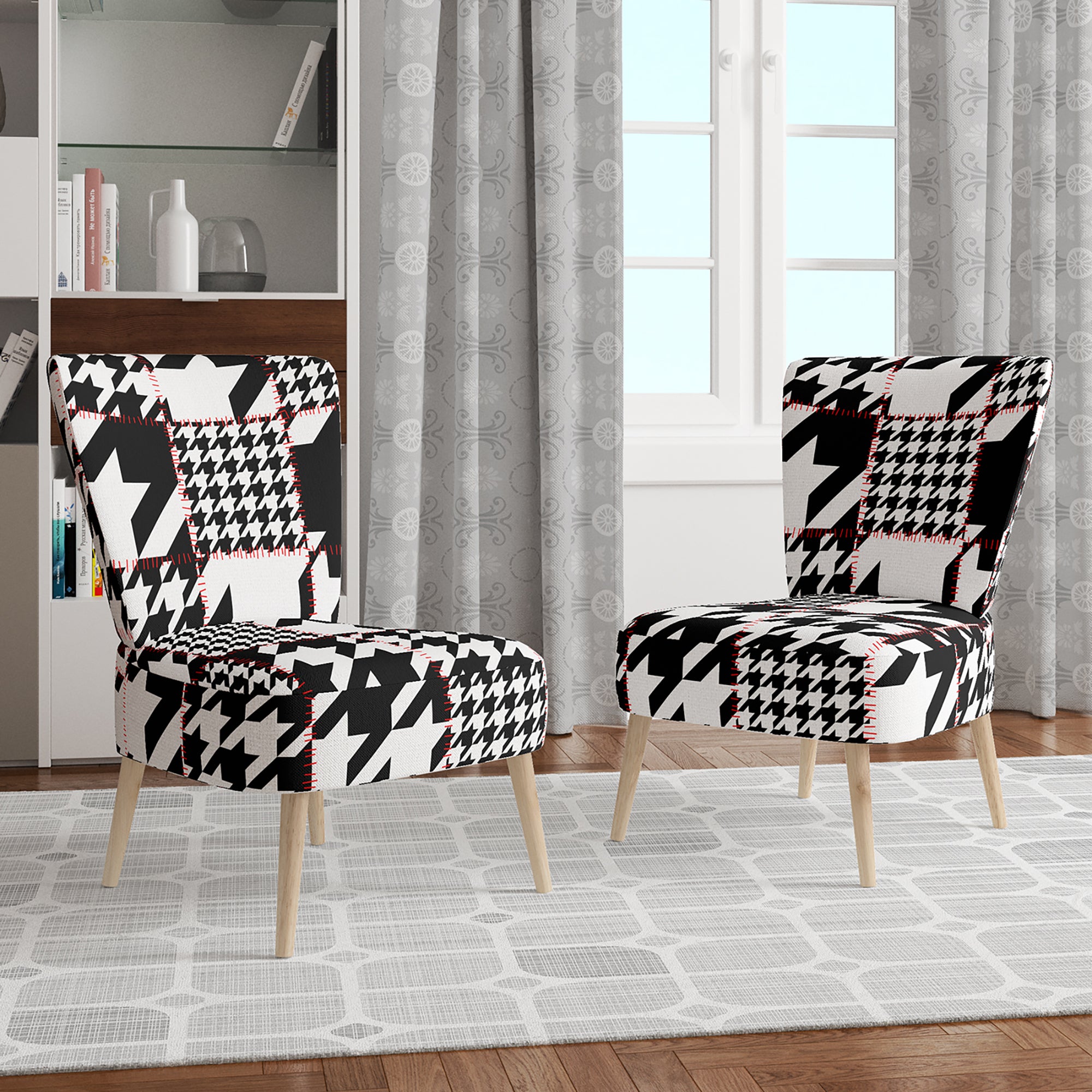 Designart 'Classic Houndstooth Pattern' Mid-Century Accent Chair