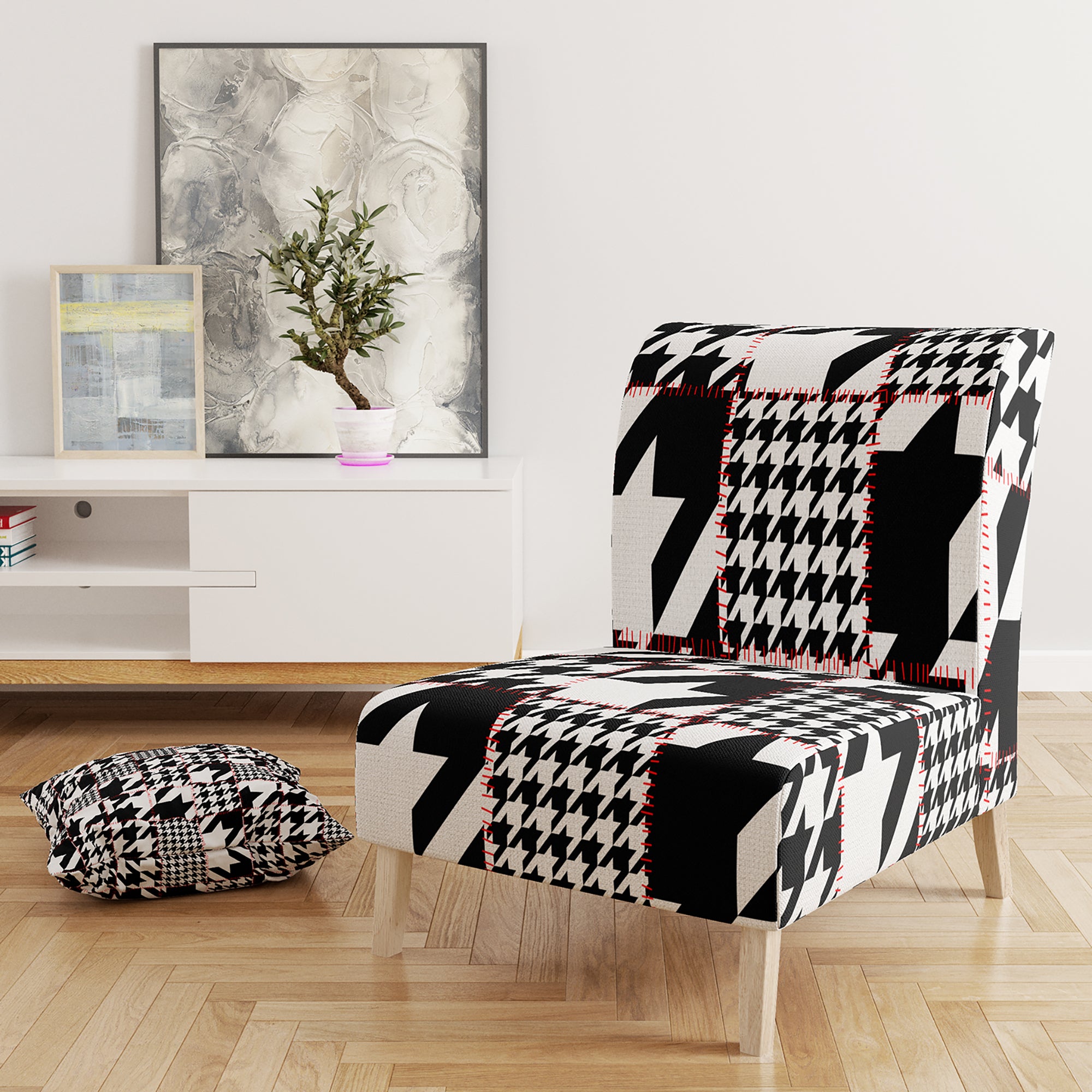 Designart 'Classic Houndstooth Pattern' Mid-Century Accent Chair