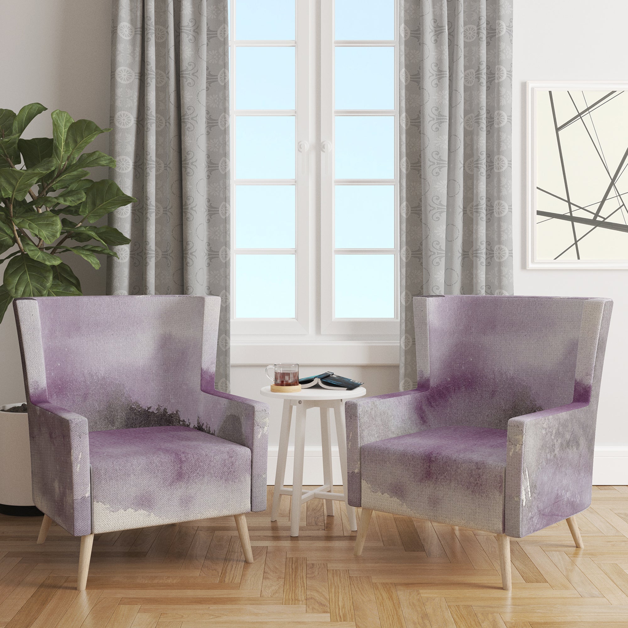 Designart 'Midnight at the Lake III Amethyst and Grey' Shabby Chic Accent Chair
