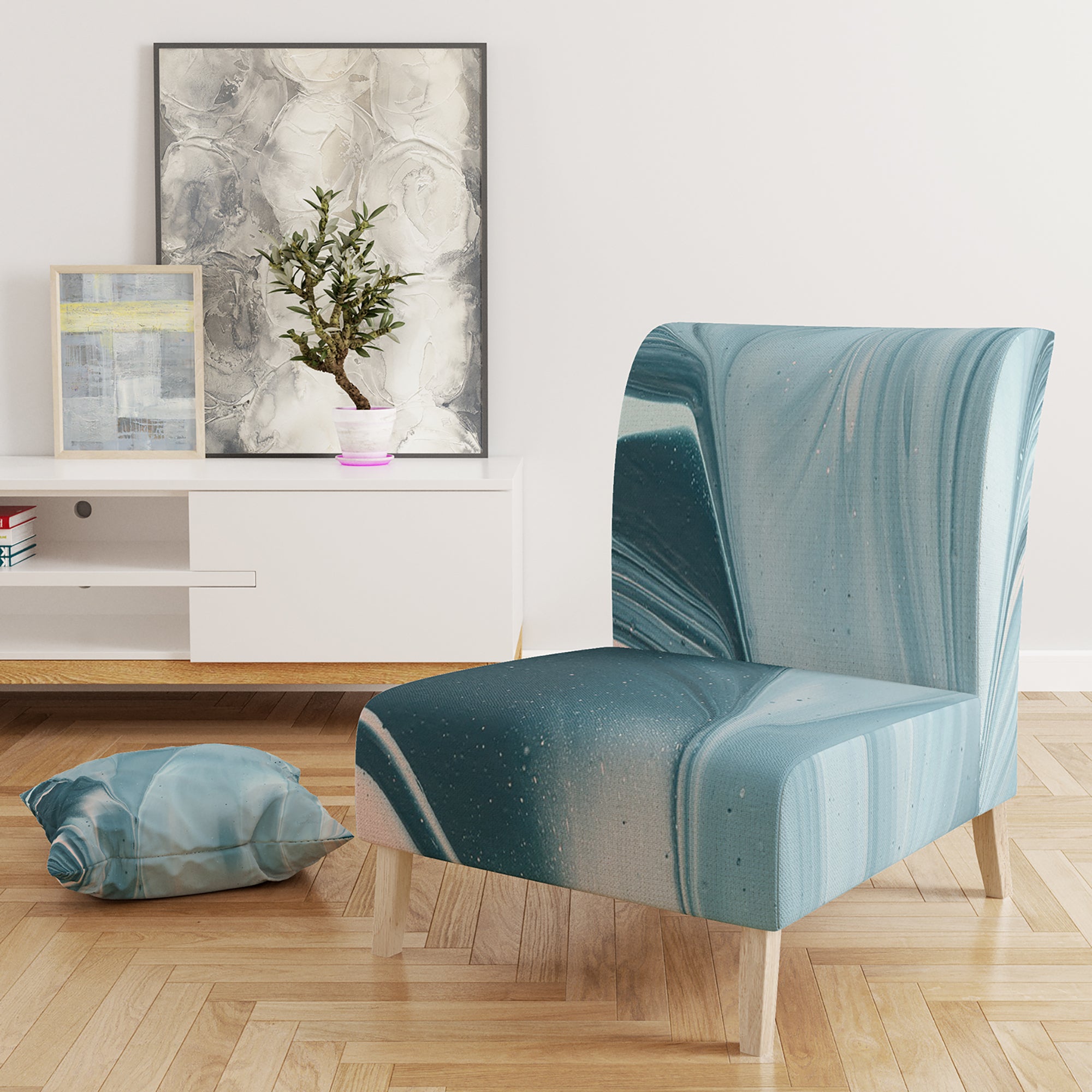 Designart 'Blue Modern Water I' Modern Accent Chair