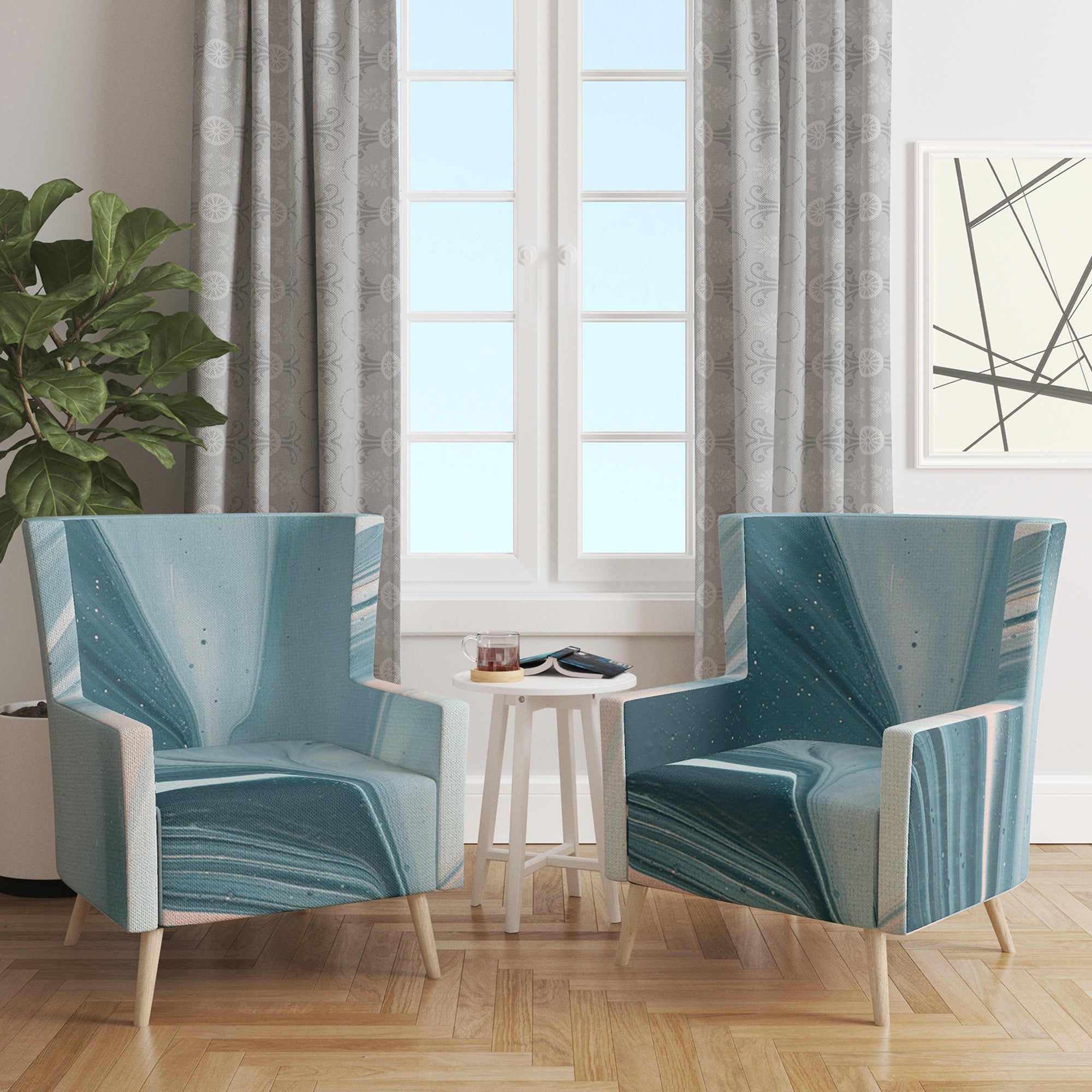 Designart 'Blue Modern Water I' Modern Accent Chair