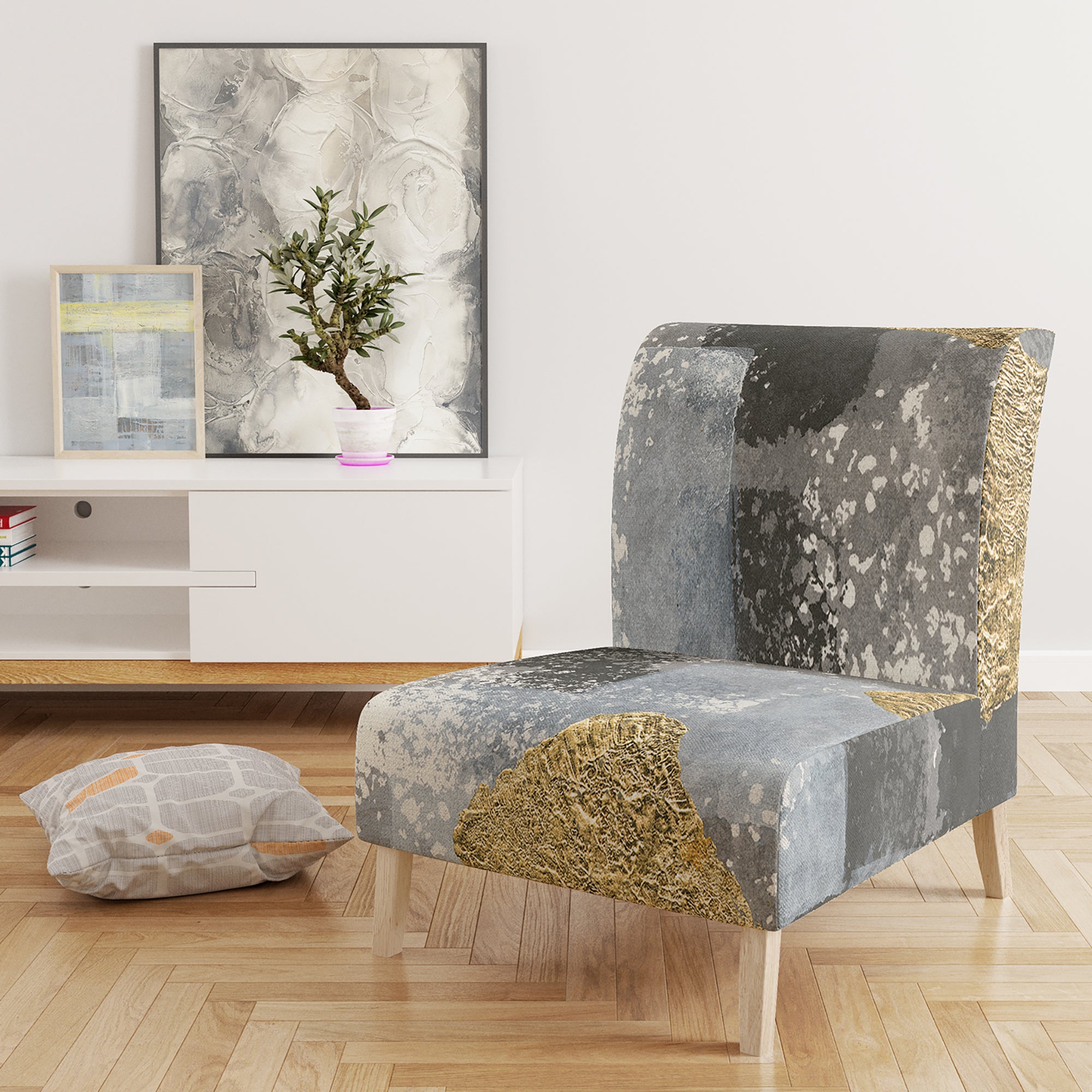 Designart 'Gold Glamour Squares II' Modern Accent Chair