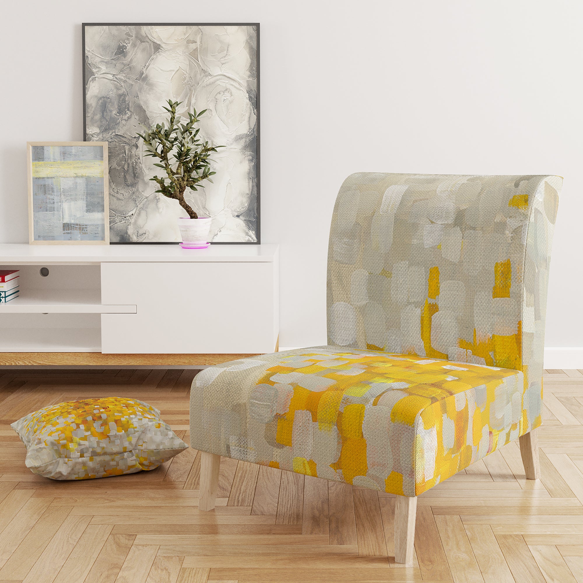 Designart 'Glam Yellow Explosion Blocks' Modern Accent Chair