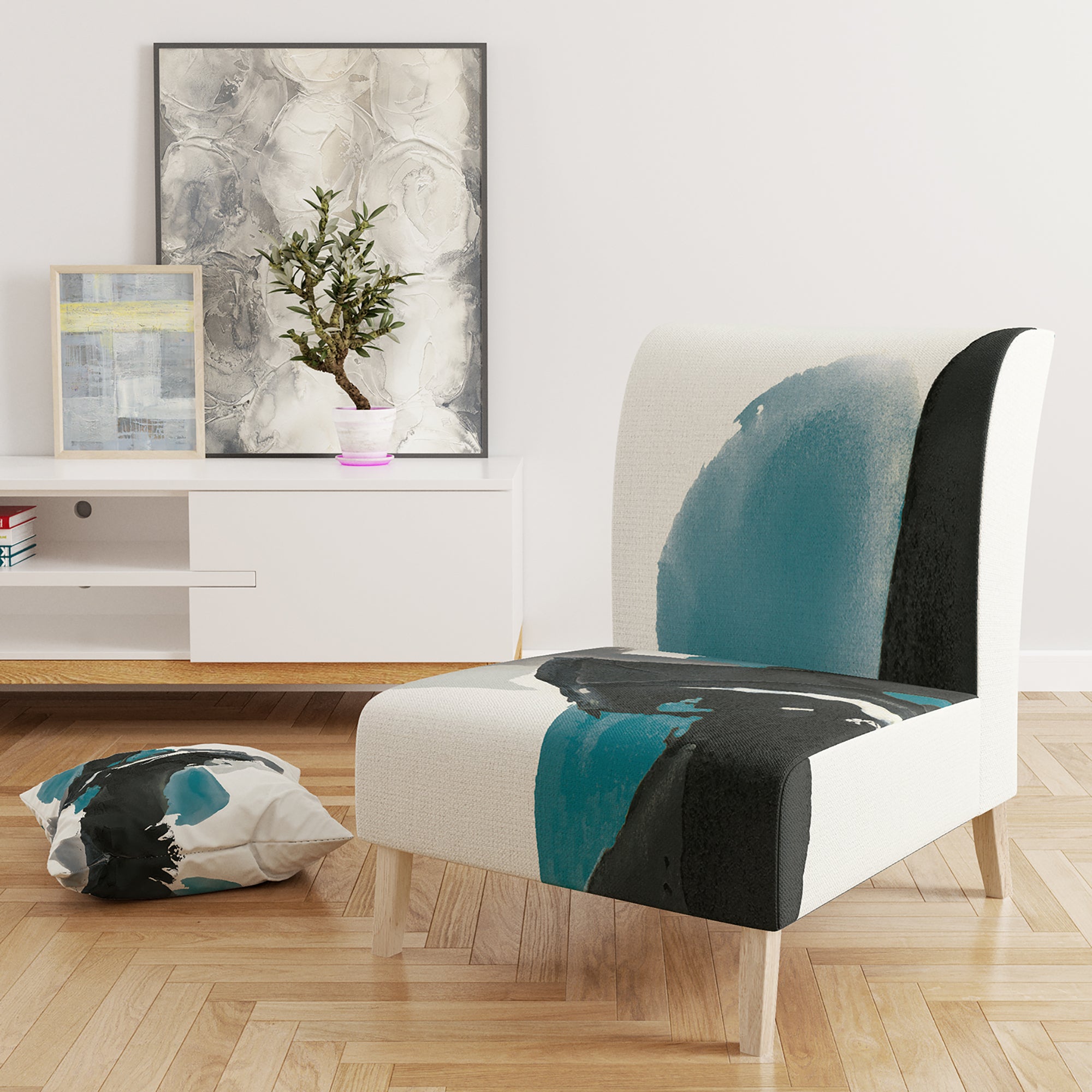 Designart 'Geometric Black and Teal IV' Modern Accent Chair