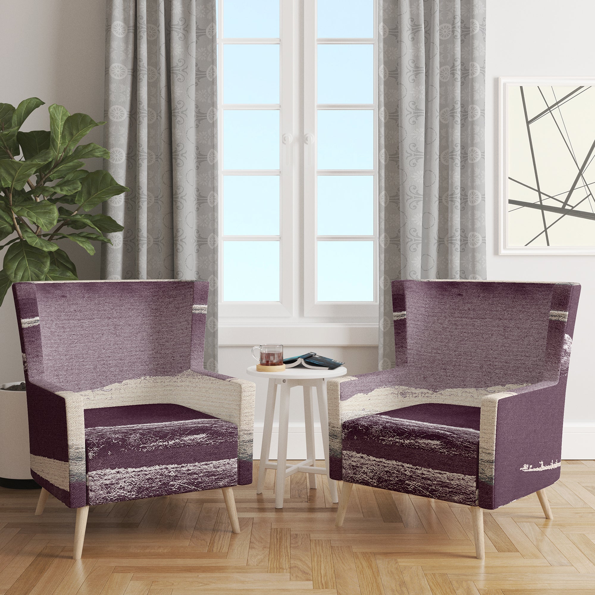 Designart 'Shabby Watercolor on Purple IV' Shabby Chic Accent Chair