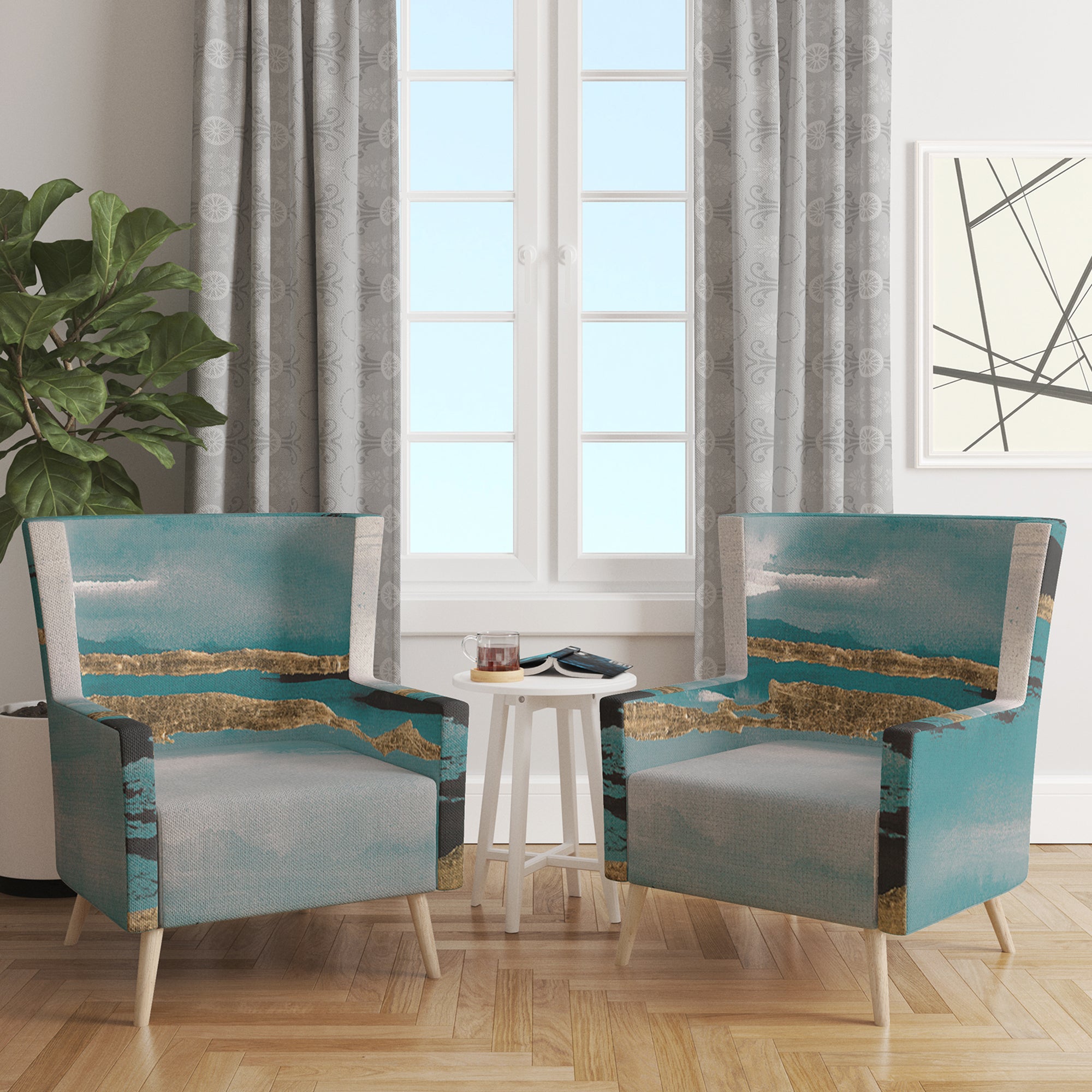 Designart 'Glam Teal Watercolor I' Modern Accent Chair