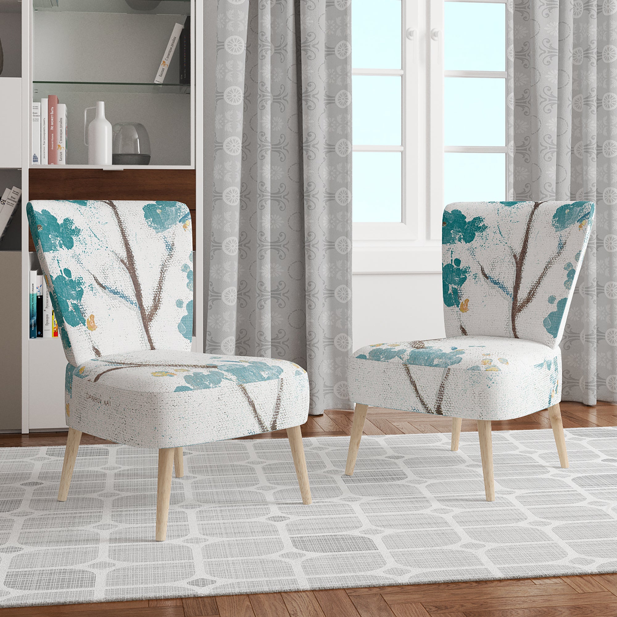 Designart 'Teal Cherry Blossoms II' Tranditional Accent Chair