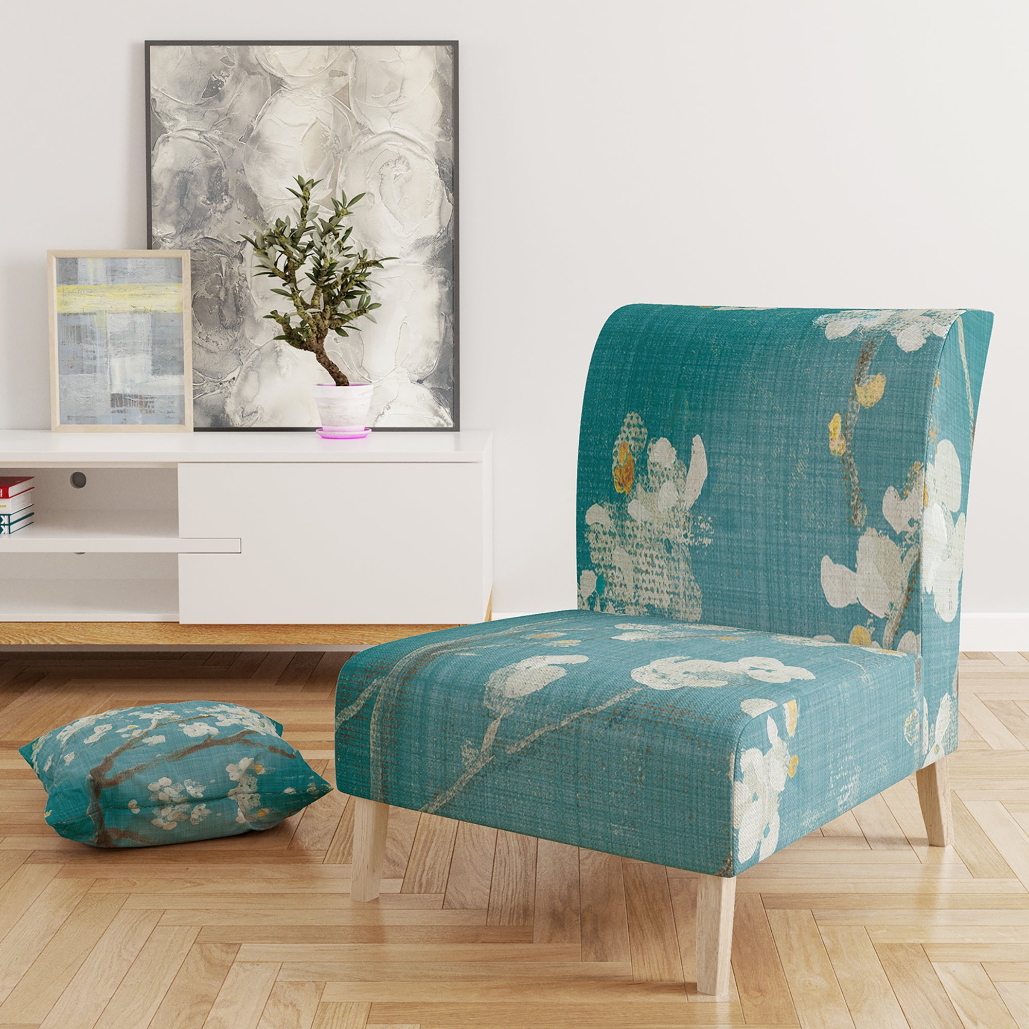 Designart 'Blue Cherry Blossoms II' Cabin & Lodge Accent Chair