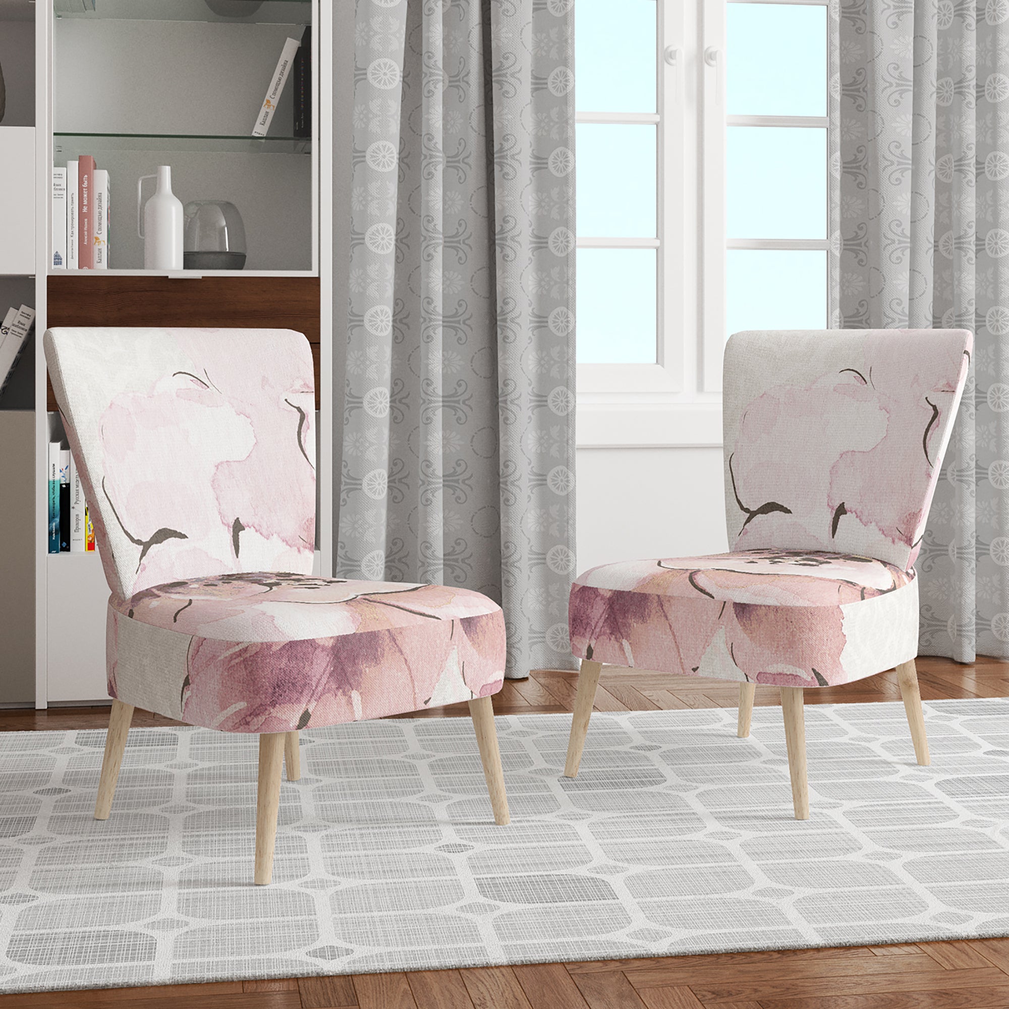 Designart 'Indigold Shabby Peonies Pink' Farmhouse Accent Chair