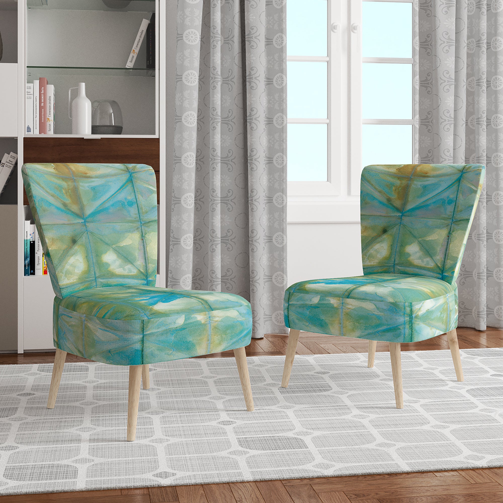 Designart 'Blue diamonds minimal geometric I' Transitional Accent Chair